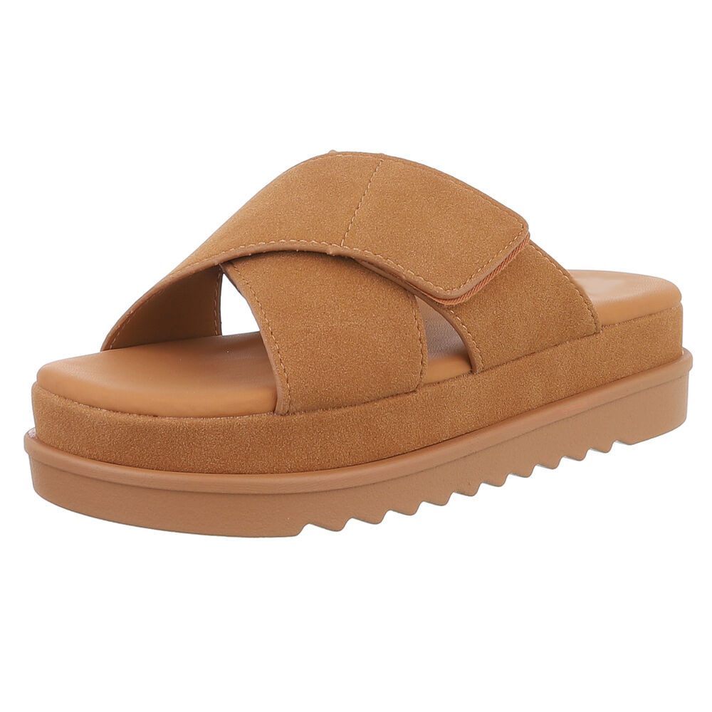 Ital-Design Bequeme Damen-Sandalen mit Klettverschluss in Beige Plateausand günstig online kaufen