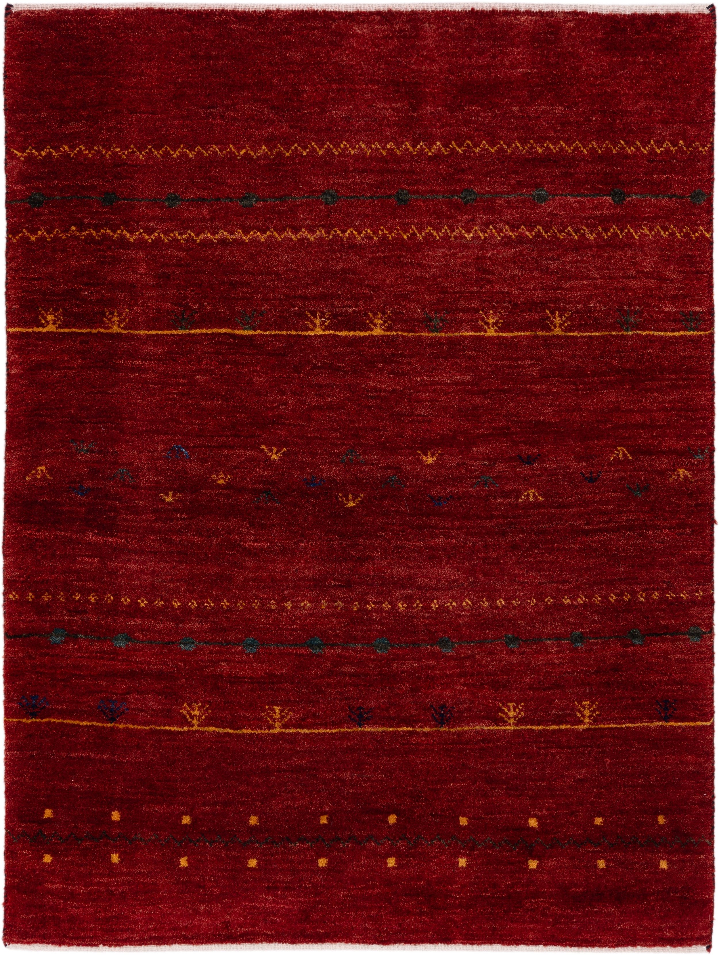 CABBEL Wollteppich Premium Perser Gabbeh Teppich Rot 110x147 cm, Rechteckig, Höhe: 20 mm, Handgeknüpftes Unikat aus 100% Wolle – langlebig und natürlich