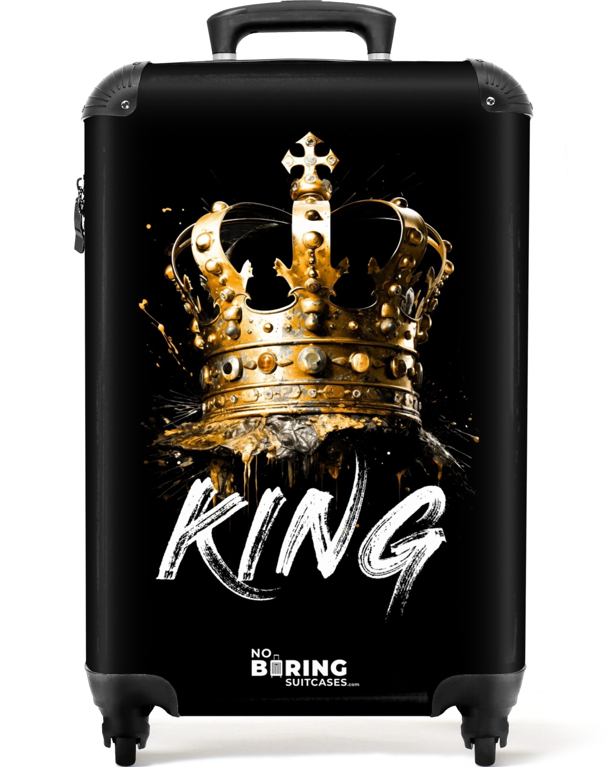 NoBoringSuitcases.com© Hartschalen-Trolley Graffiti-Buchstaben "König" unter einer goldenen Krone 55x35x20cm, Reisetasche mit Rollen, Koffer Handgepäck Flugzeug