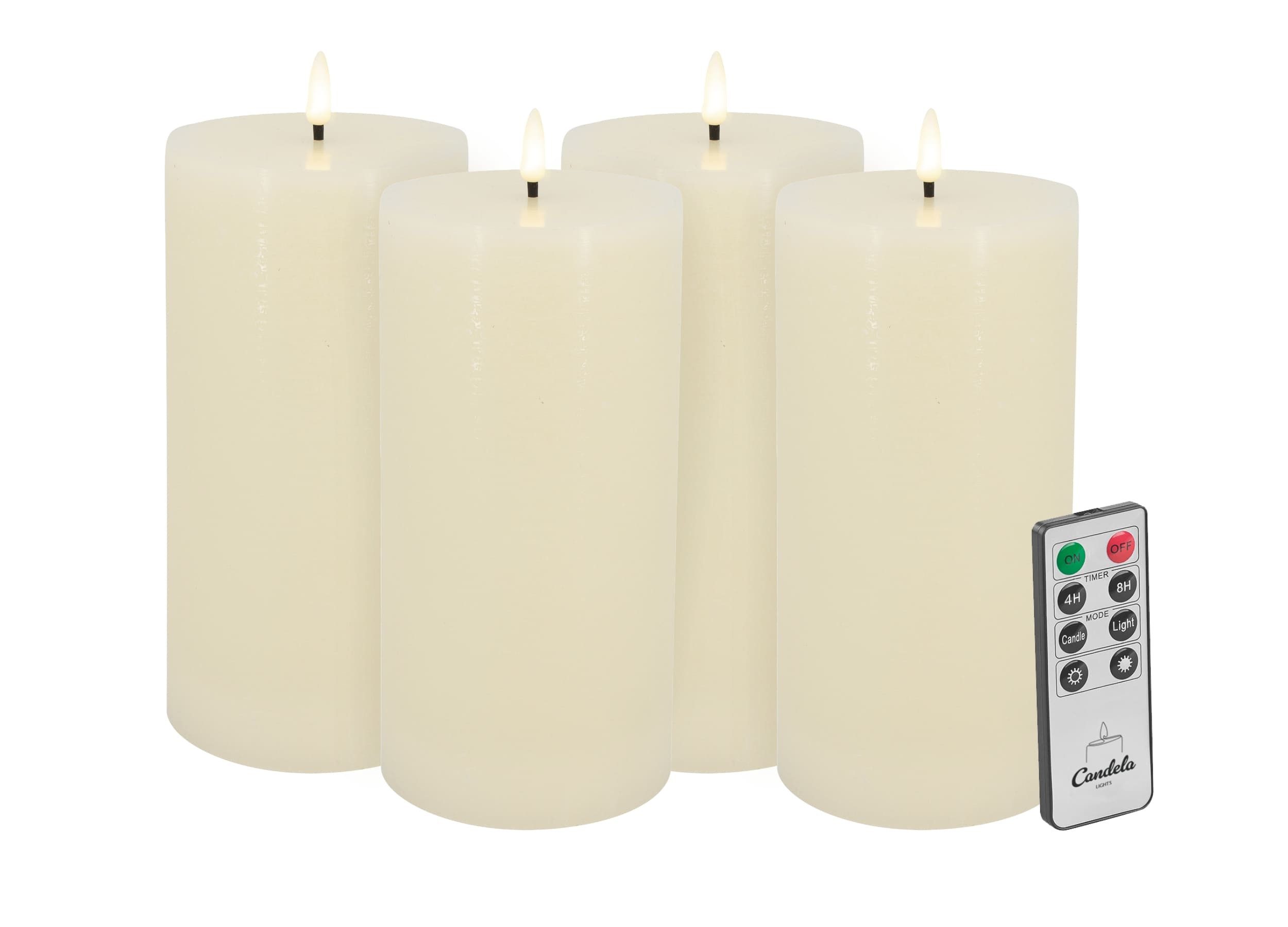 LC Home LED-Kerze Candela Lights LED Kerzen 4er Set H20x?10cm creme rustic Echtwachs