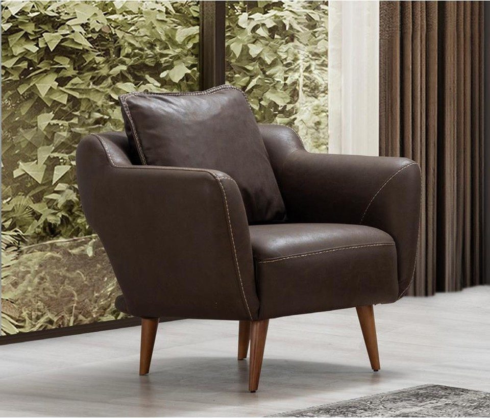 Xlmoebel Loungesessel Leder-Sessel von XLMOEBEL mit Holzbeinen und bequemem Polster (1-St., Sessel), Made in Europa