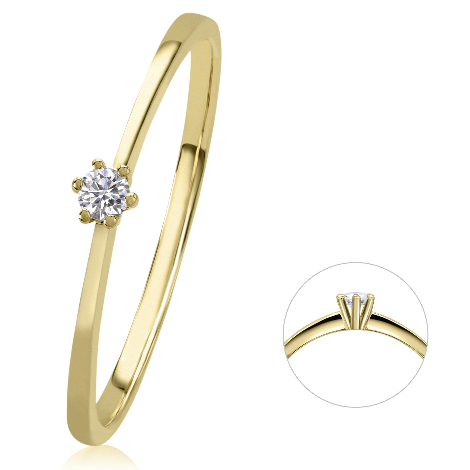 Diamantring 0,05 ct Diamant Brillant Ring aus 585 Gelbgold