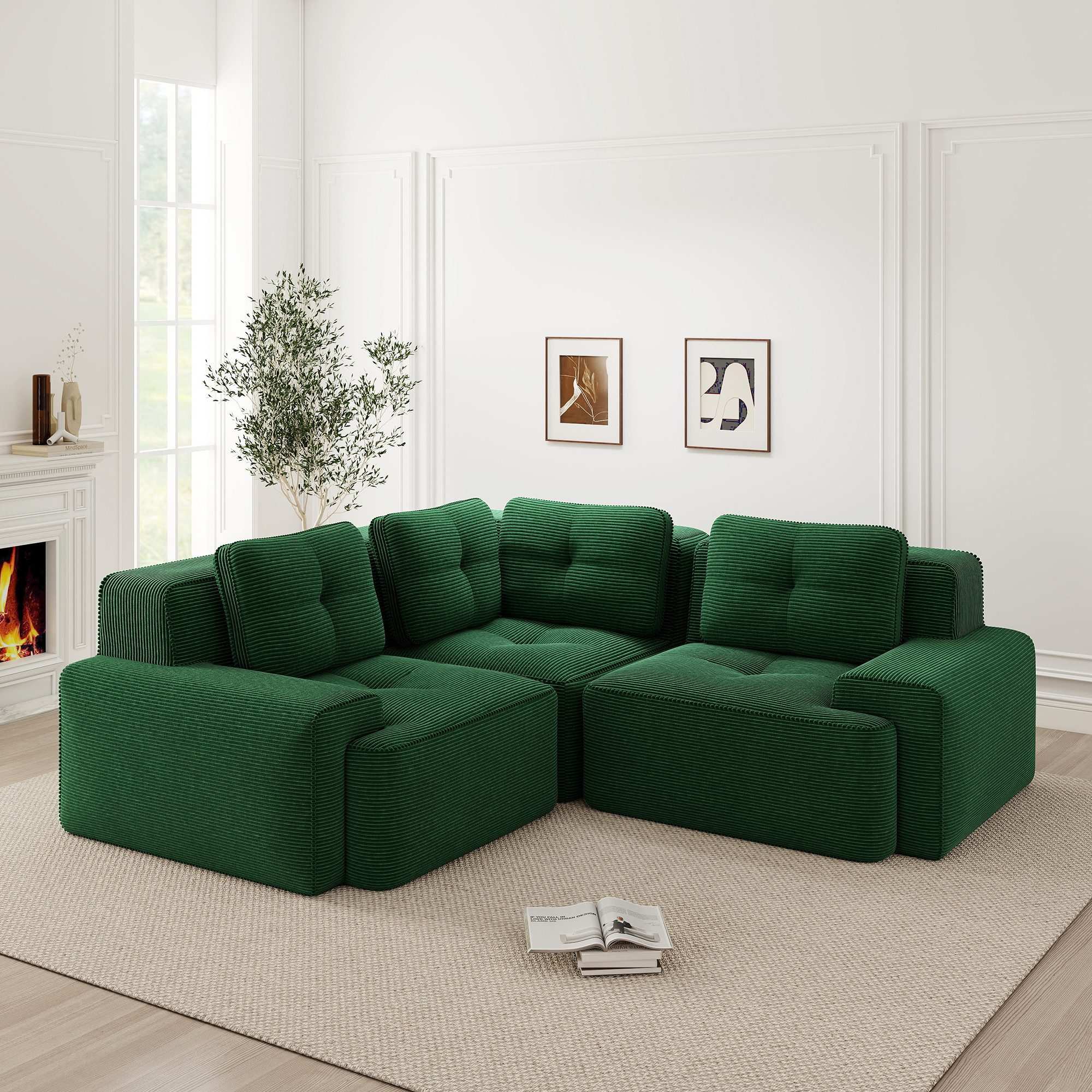 HAUSS SPOLE Loungesofa Frei Kombinierbar Dreisitzer Loungesofa Cordstoff ohne Montage,Grün, Relaxsofa mit Weicher und hautfreundlicher Cordstoff, für kleine Wohnung oder großes Haus