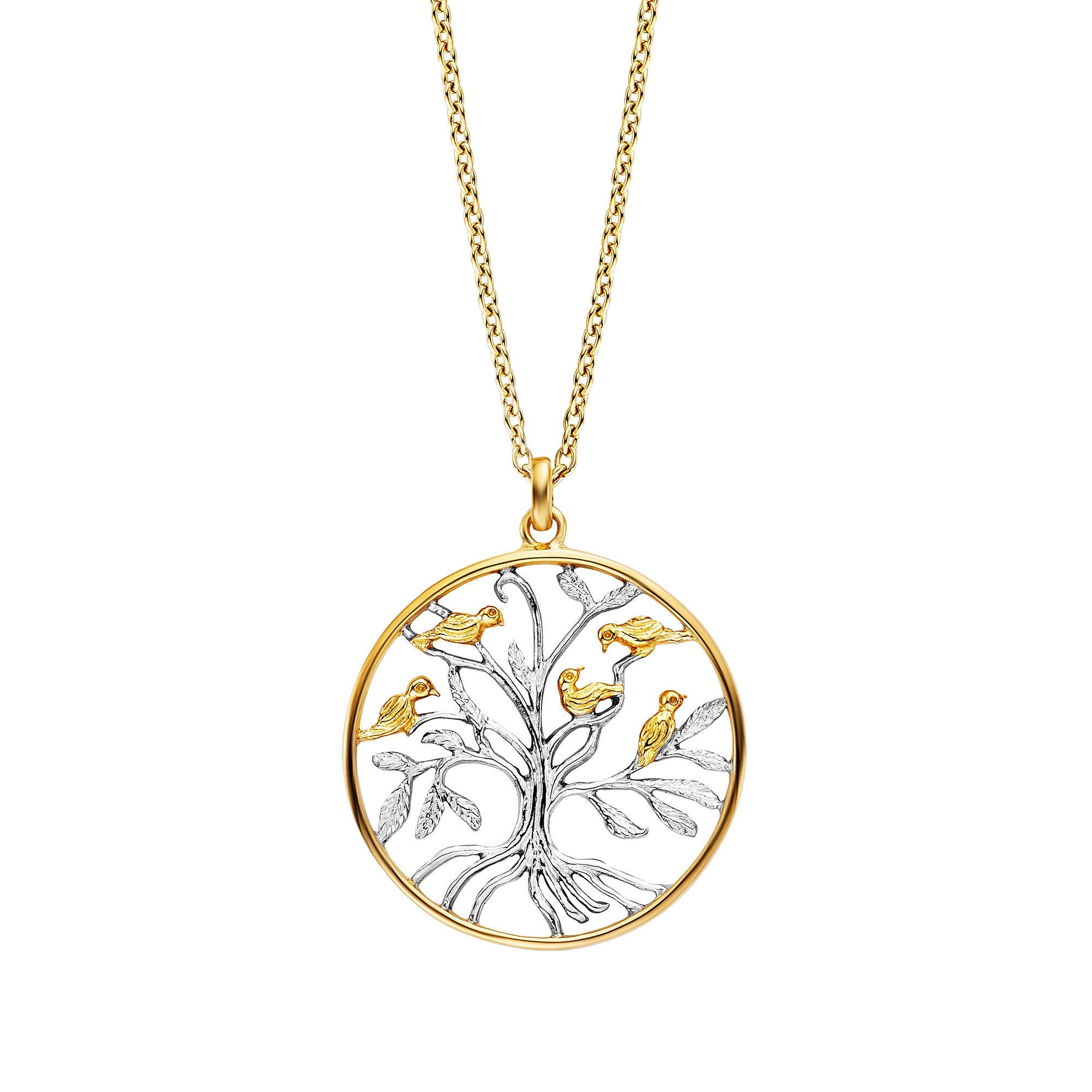 Kette mit Anhänger 925/- Sterling Silber rhodiniert teils vergoldet Lebensbaum