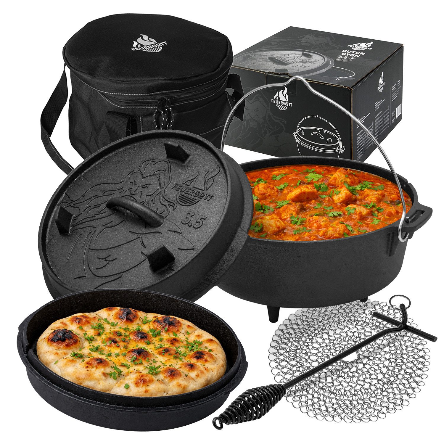 Feuergott Grilltopf FEUERGOTT Dutch Oven 3,5 l mit Füßen, Gusseisen