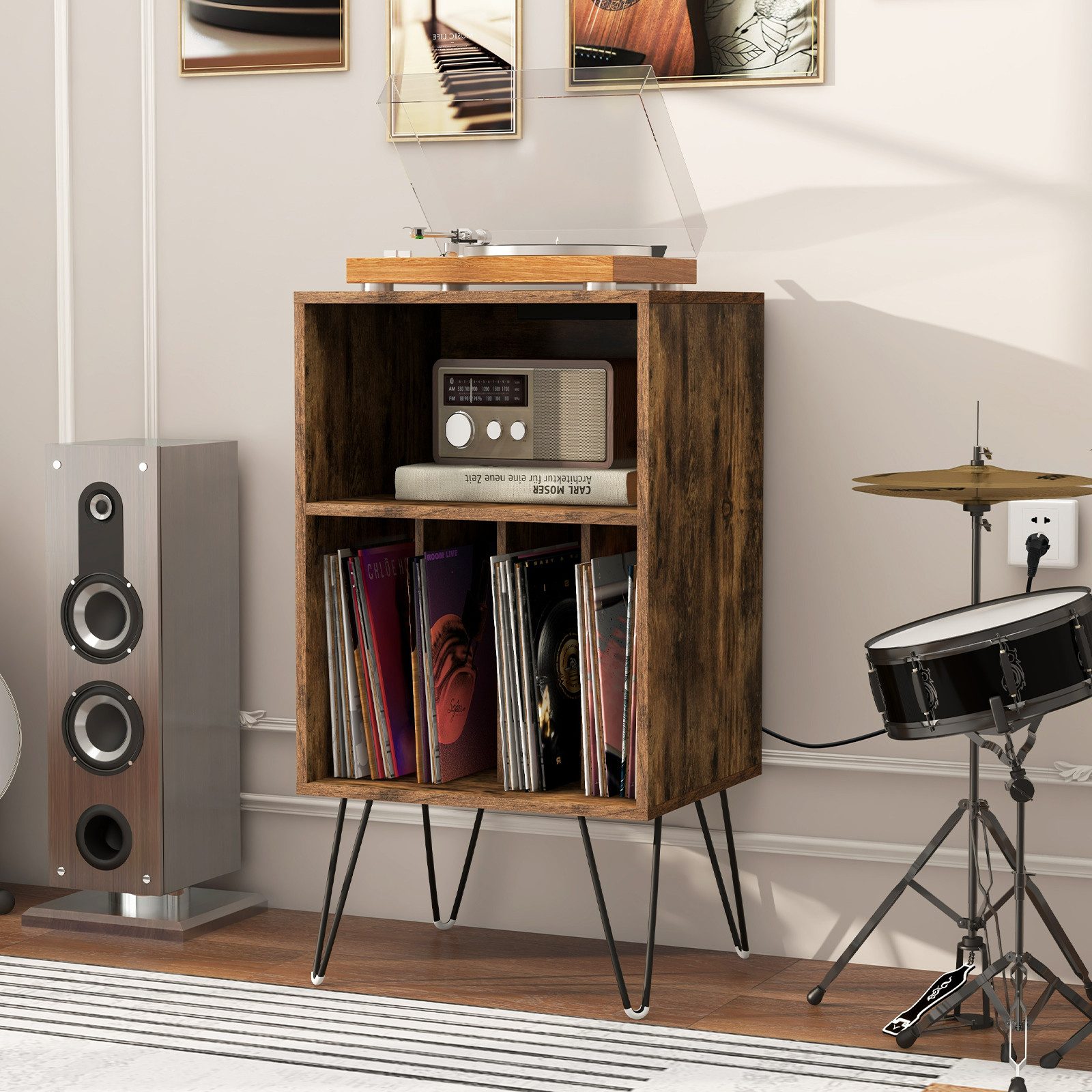 KOMFOTTEU Nachttisch Plattenspieler-Ständer, Schallplattenhalter mit Ladest günstig online kaufen