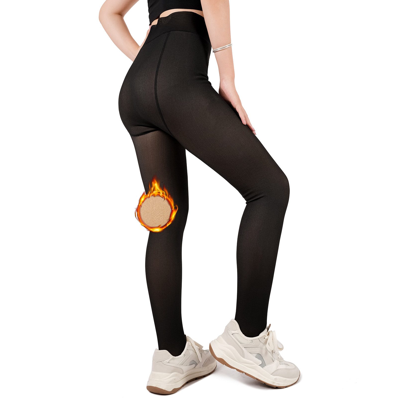 Frentree Thermoleggings Damen mit Fleece gefüttert, Thermostrumpfhose mit transparentem Look Für Winter High Waist, Kuschelig, Warm, Elastisch, Sport