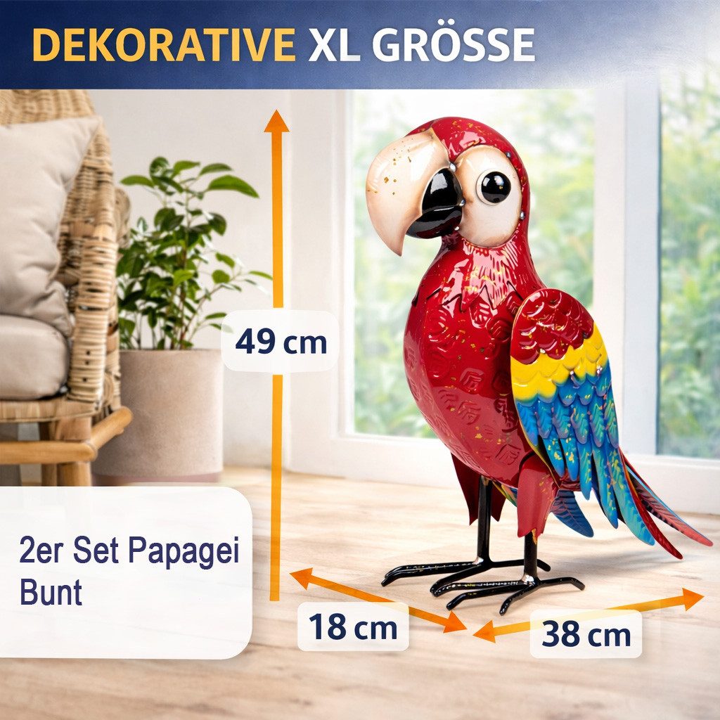 formano Gartenfigur 2er Set Papagei Deko Figur Metall bunt 49 cm Figur Metall lackiert