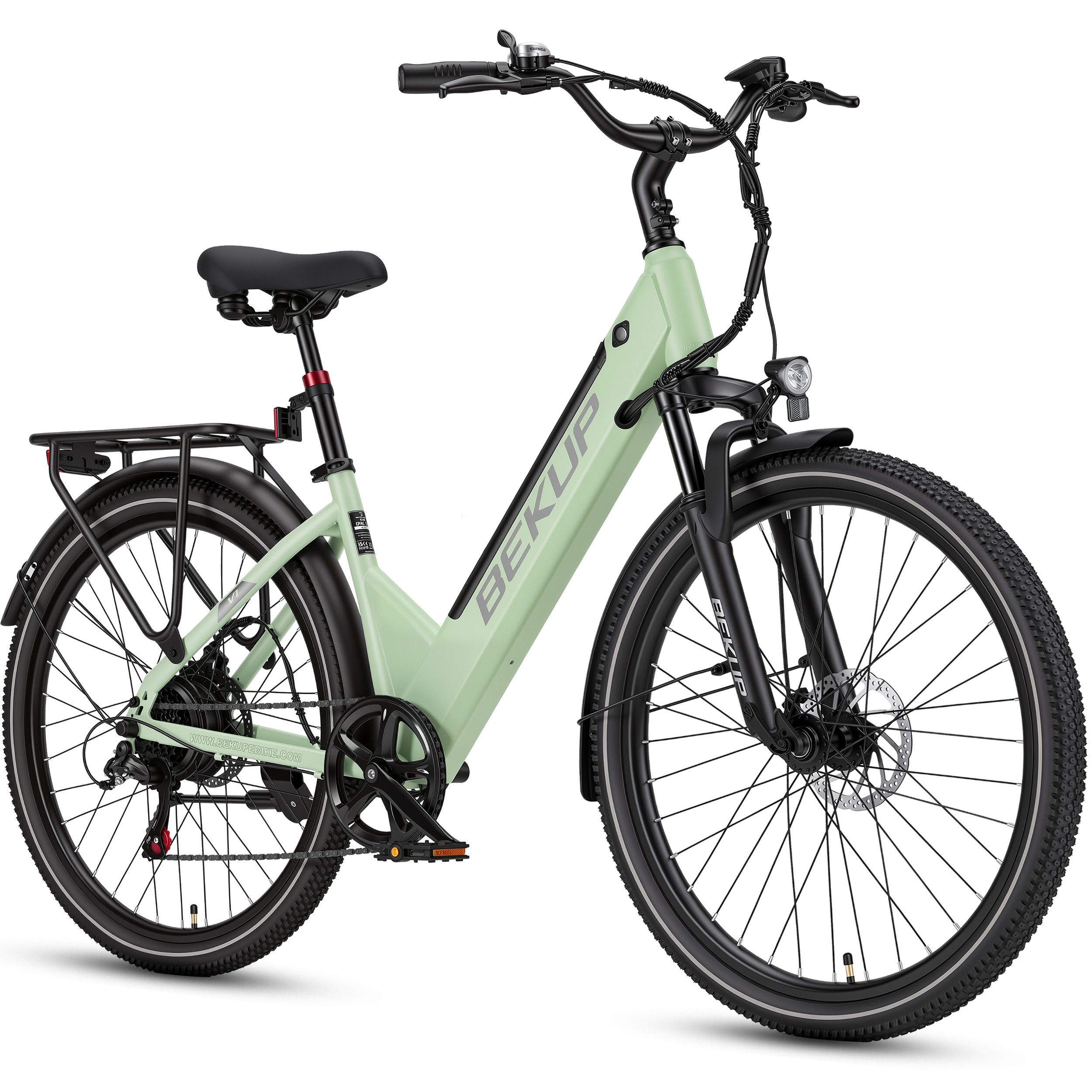 BEKUP E-Bike Cityrad V1 26 Zoll Cityrad Herren u. Damen, 522 Wh Akku, 45 Nm, Tiefeinsteiger, 7 Gang Shimano Shimano Tourney TZ Schaltwerk, Kettenschaltung, Heckmotor, 522 Wh, (Komplettset, E-Bike inklusive Akku und Ladegerät), Entspannt pendeln – bis 120 km, Federgabel und Komfortsattel