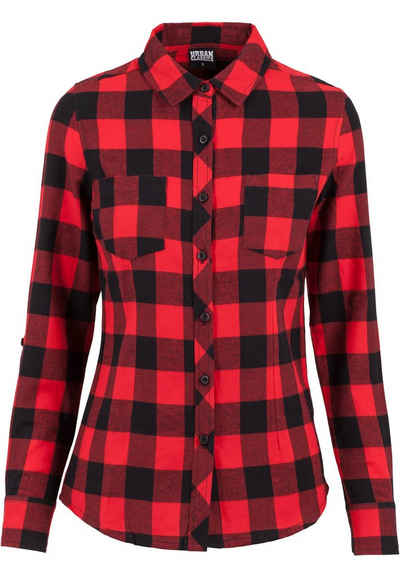 URBAN CLASSICS Langarmhemd Damen Ladies Turnup Checked Flanell Shirt (1-tlg)