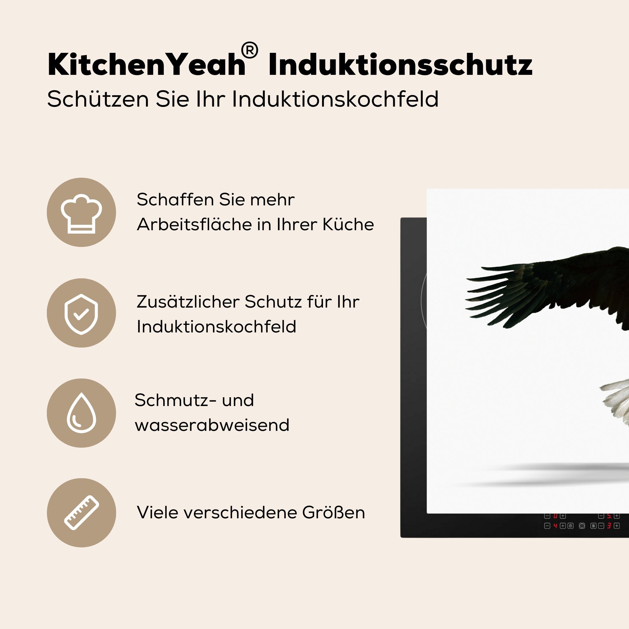 Ceranfeldabdeckung, küche Vogel Herdblende-/Abdeckplatte - (1 tlg), Vinyl, MuchoWow für - Arbeitsplatte Weiß, 83x51 Adler cm,