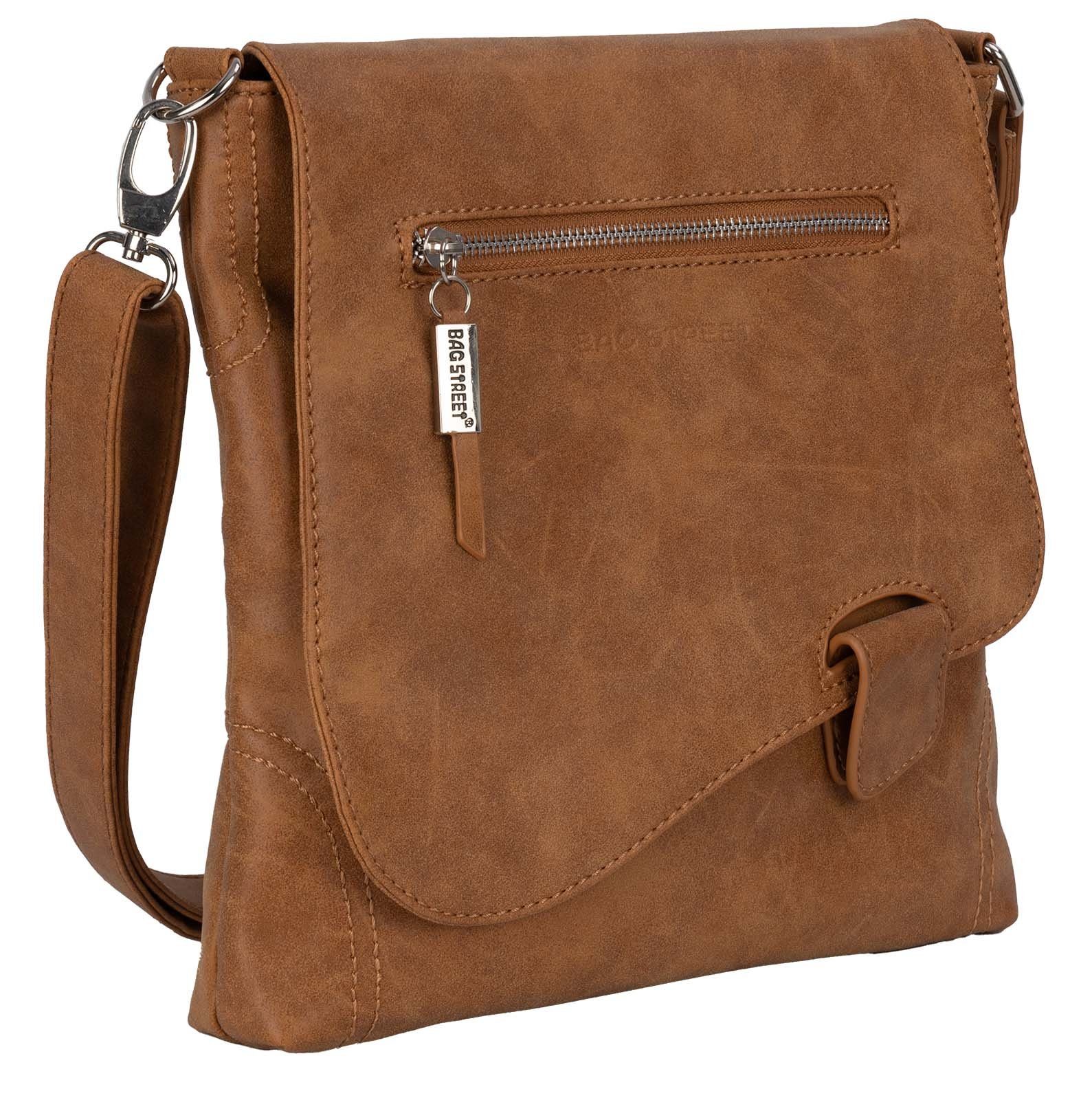 BAG STREET Schlüsseltasche Bag Street Damentasche Umhängetasche Handtasche Schultertasche T0104, als Schultertasche, Umhängetasche tragbar COGNAC