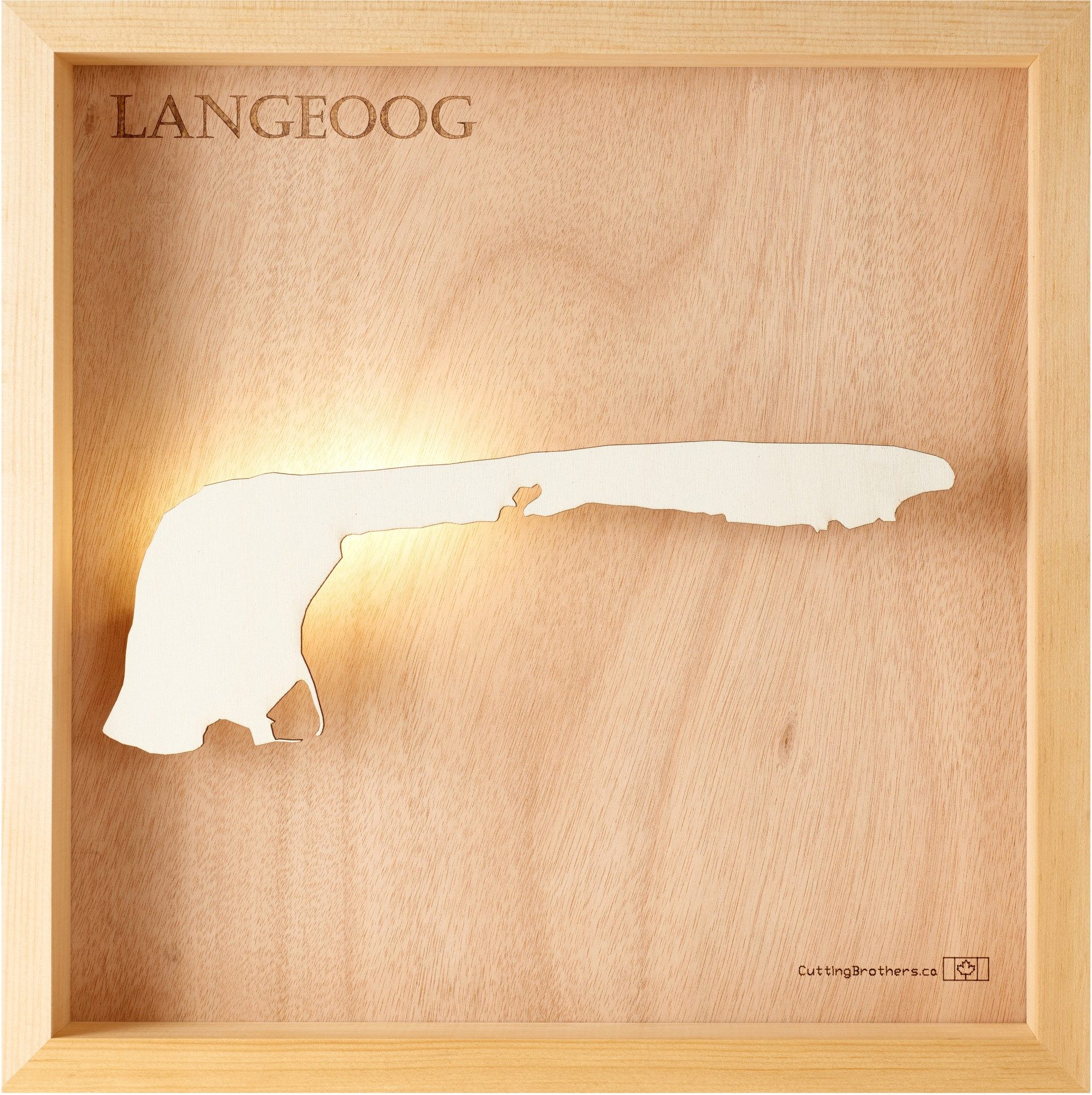 Cutting Brothers LED-Bild Langeoog 35x35 cm, LED-Holz-Wandkarte, mit indirekter Beleuchtung, handgefertigt aus Echtholz
