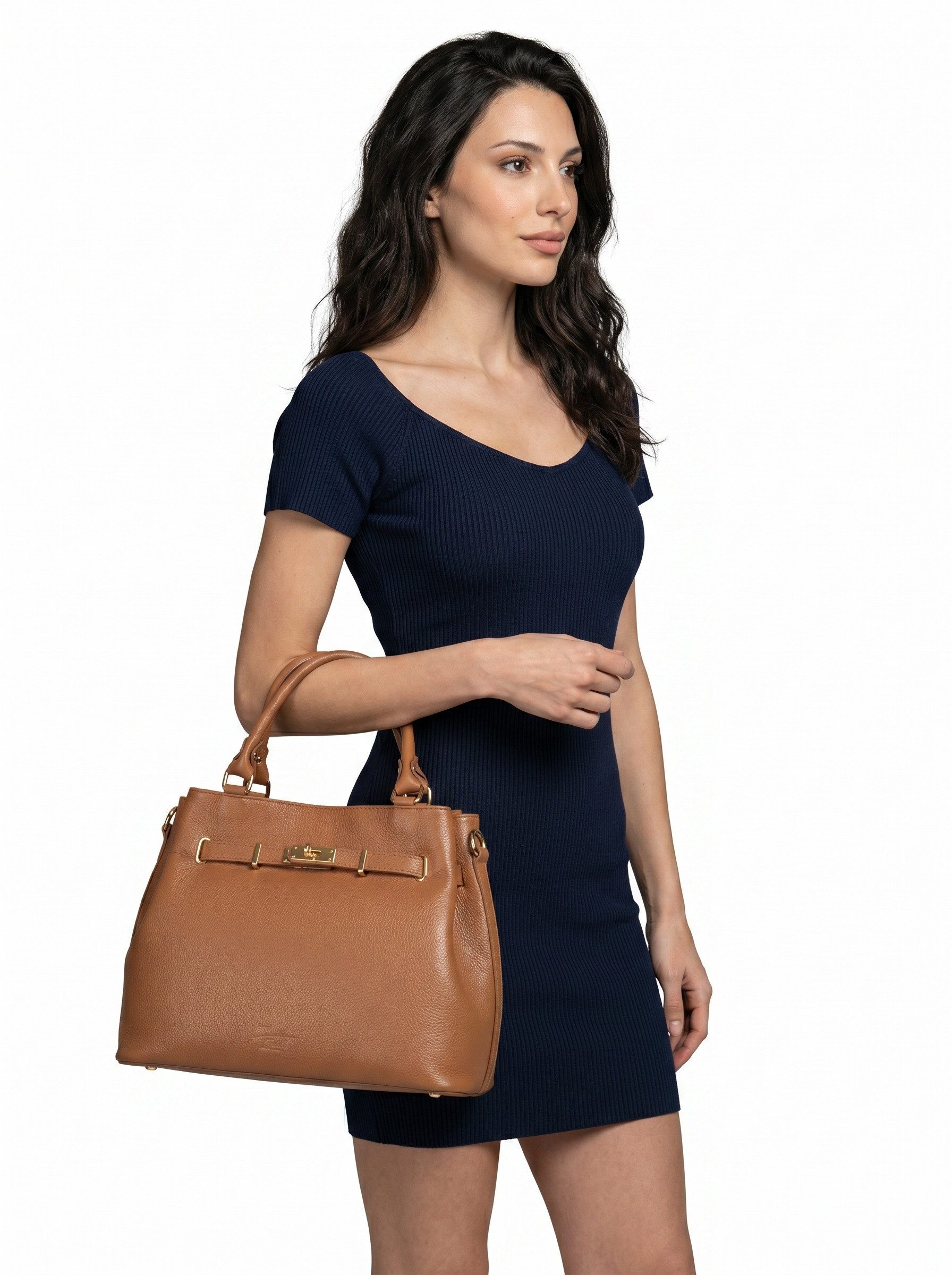 Samantha Look Henkeltasche, echt Leder, Made in Italy, geräumige Henkeltasche mit Smartphonefach