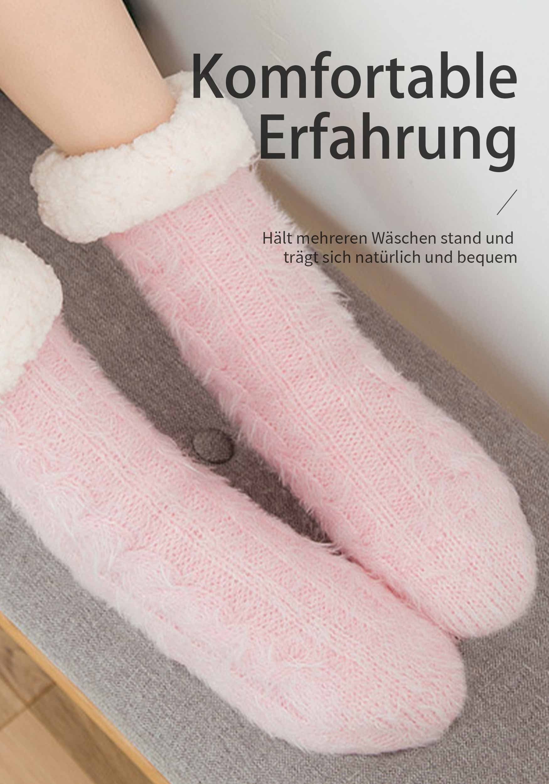 Haussocken Antirutschsohle Rosa mit (1-Paar) Stoppersocken dicke Thermosocken MAGICSHE