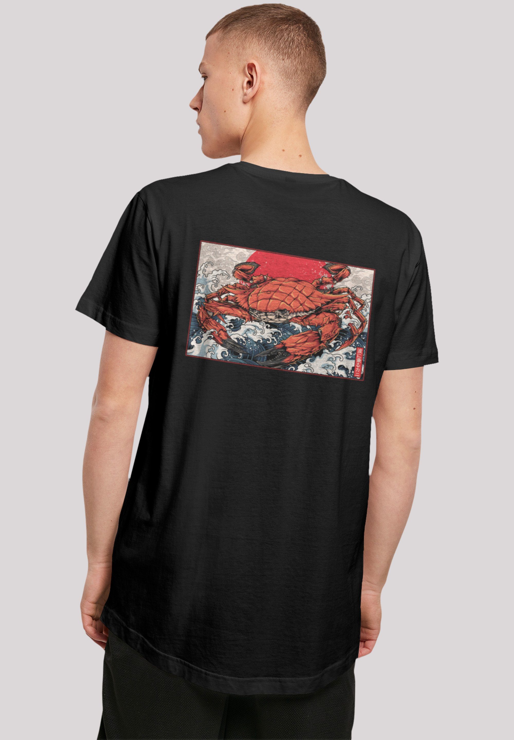 T-Shirt schwarz Print F4NT4STIC Japan Welle Crab