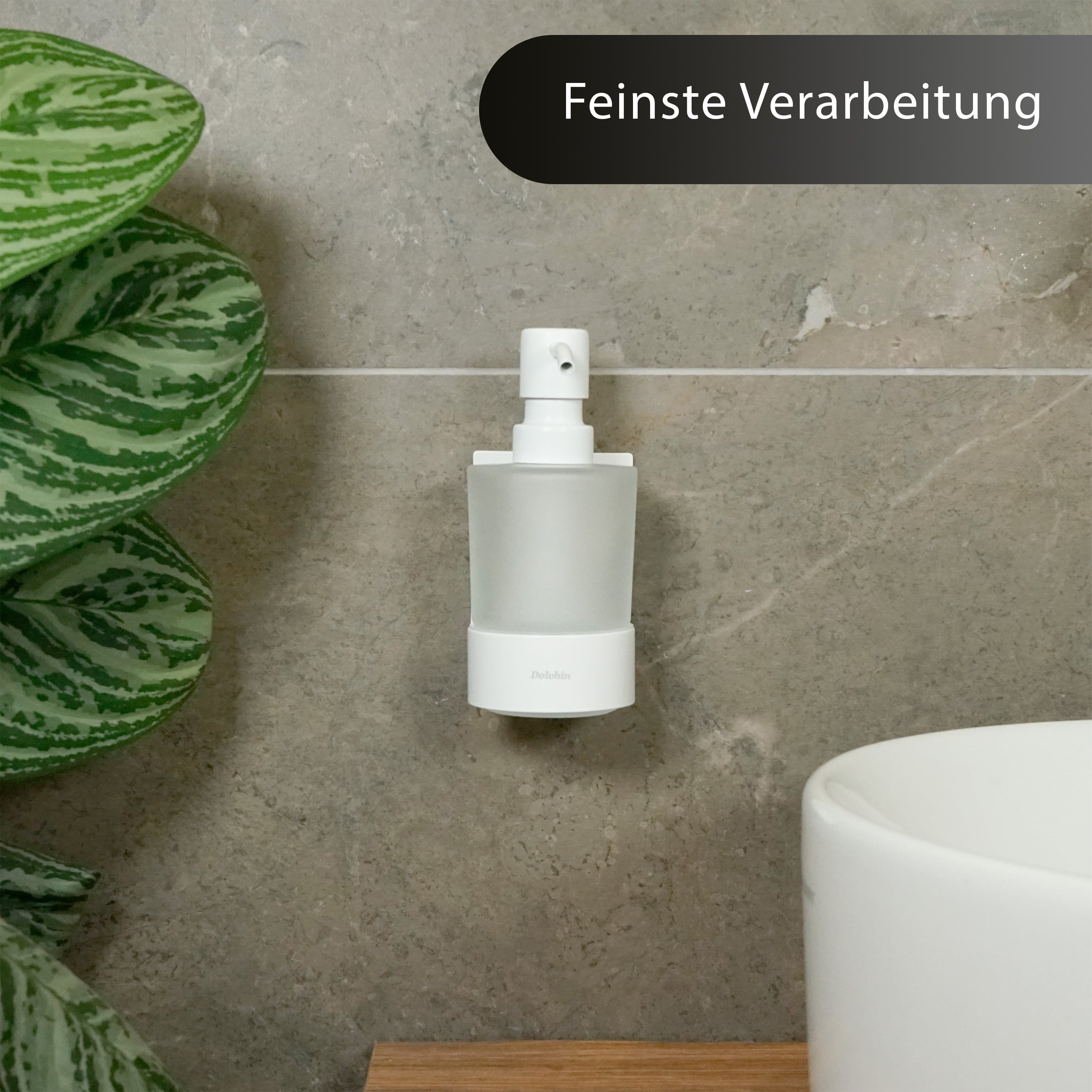 Dolvhin Seifenspender Wandmontage ohne Bohren, Glas Handseifenspender, Wandseifenspender, (Flüssigseifenspender, inkl. extra starkem 3M Klebestreifen), 250ml Milchglas