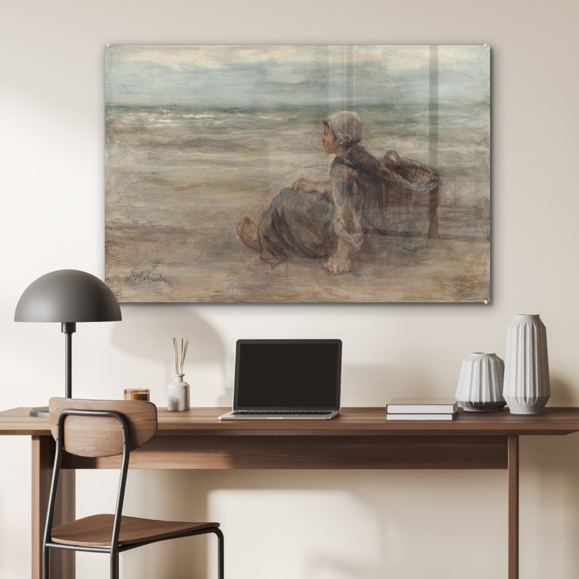 Strand MuchoWow Gemälde Wohnzimmer St), & Acrylglasbild (1 - am Jozef von Acrylglasbilder Israëls, Schlafzimmer Fischermädchen
