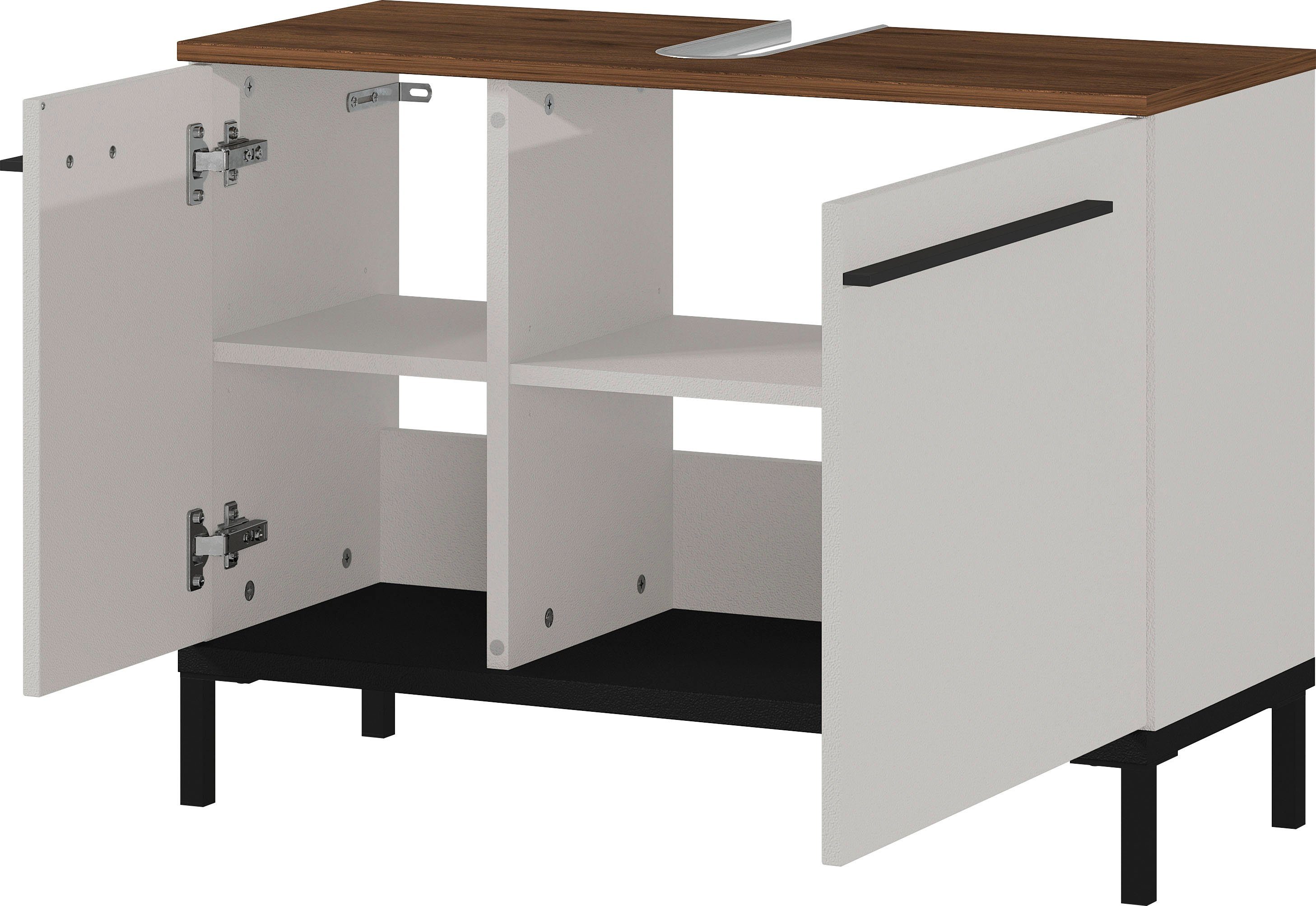 GERMANIA Waschbeckenunterschrank Yonkers Hochwertige ABS-Kanten, Griffe & hohe Füße aus Metall, Breite 80 cm – Bild 5 von 5
