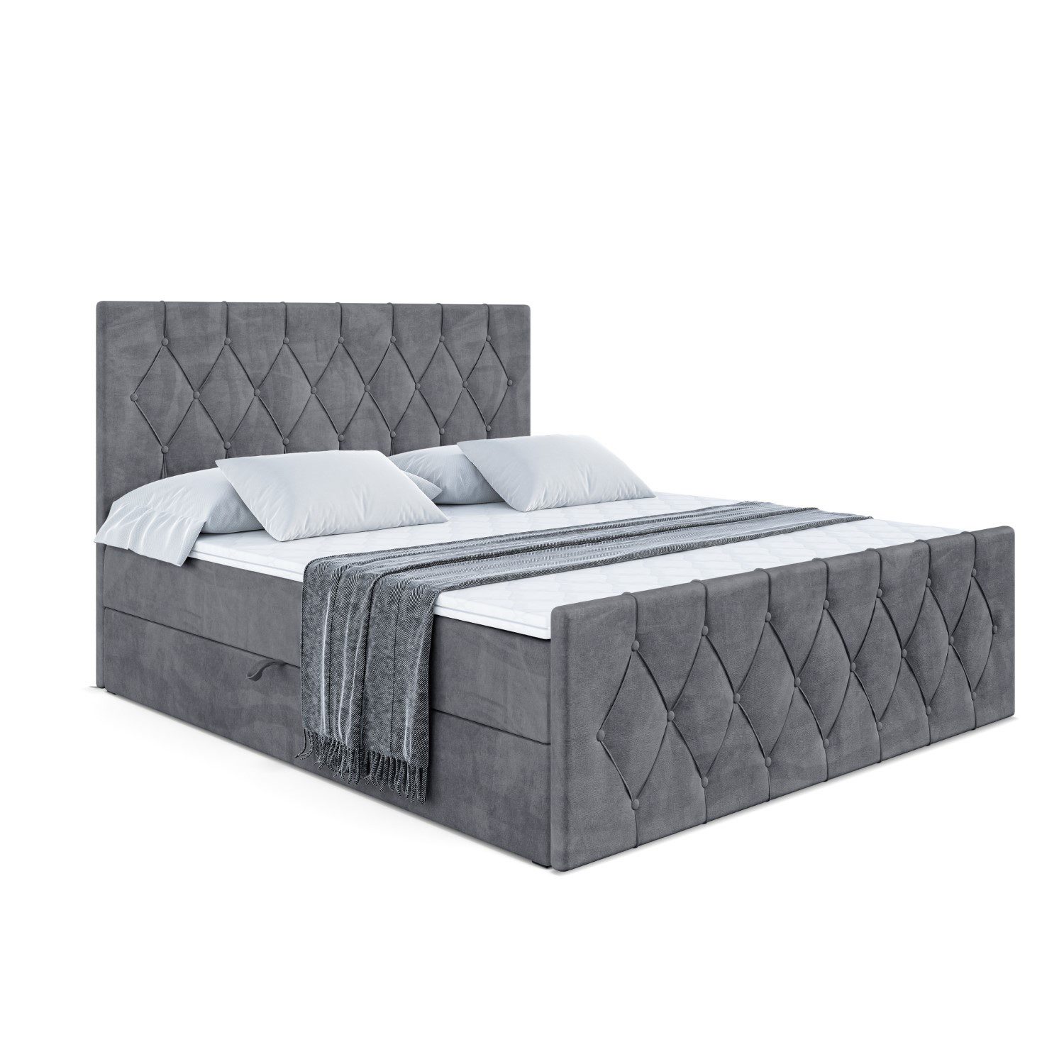 ALTDECOR Boxbett VELANTO (mit Matratze Lattenrost Topper Polsterbett mit Bettkasten Doppelbett), H4 Multipocket / H3 Bonellfederung, Springboxbett Boxspringbett