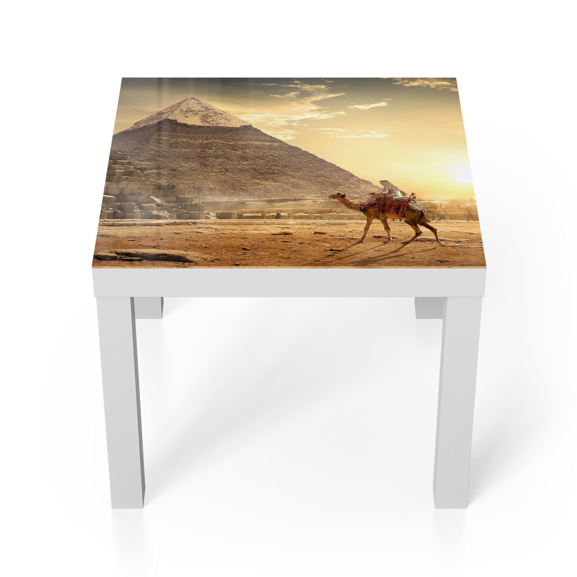 modern DEQORI 'Kamelritt in Weiß Couchtisch Wüste', Glas Beistelltisch Glastisch der