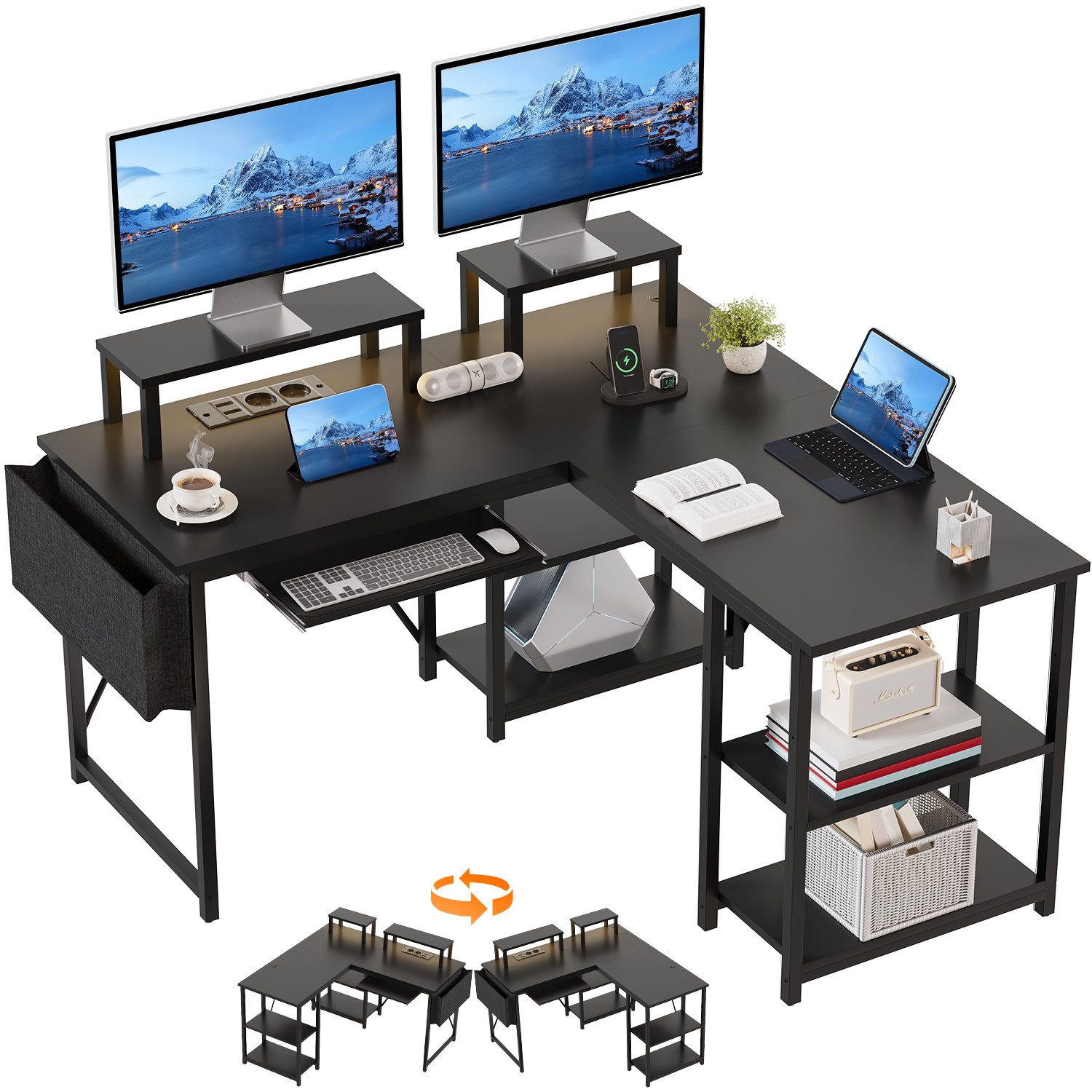 Furnicopia Eckschreibtisch 140 * 120cm Schreibtisch mit LED und USB L-förmi günstig online kaufen