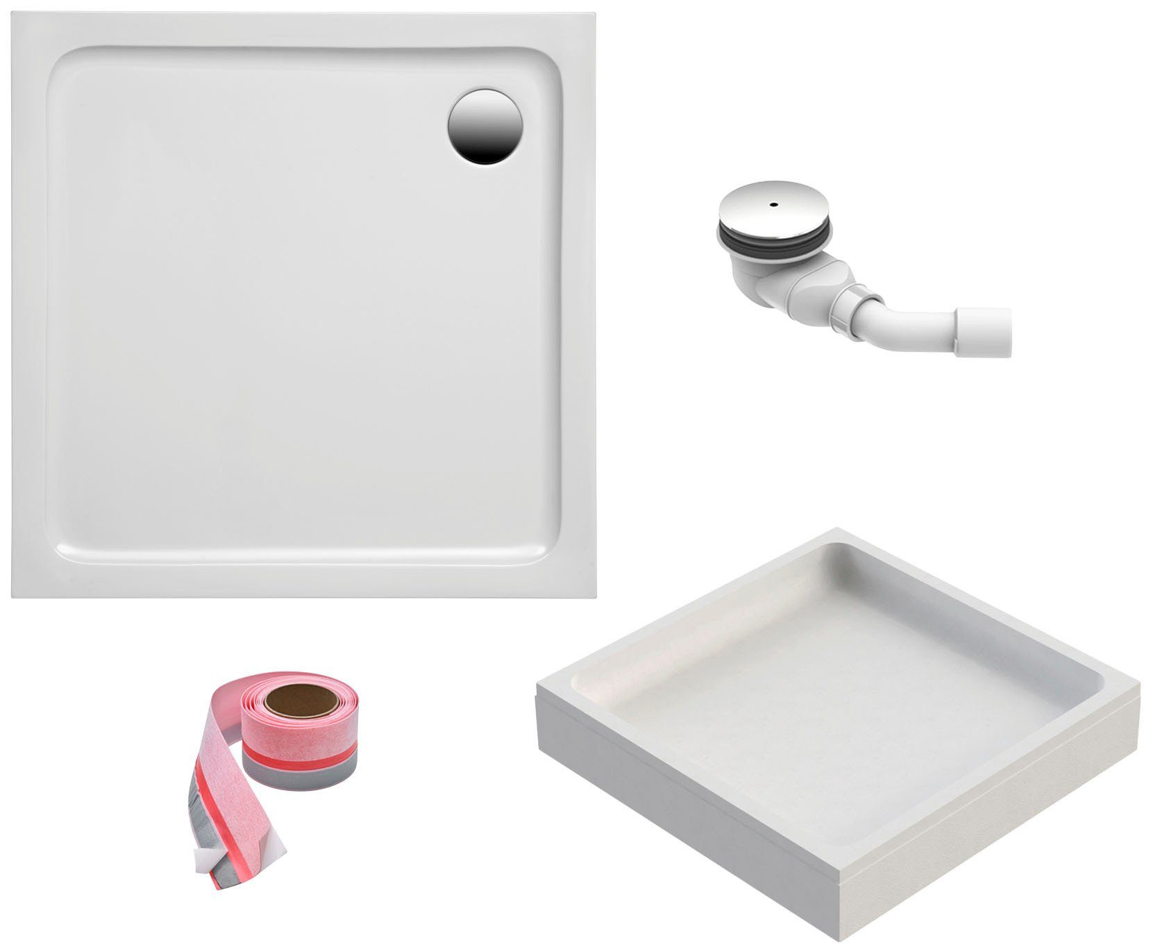 OTTOFOND Duschwanne, quadratisch, Sanitäracryl, Set, 90x90x3 cm, mit Wannenträger, Ablaufgarnitur und Fugendichtband