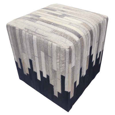 Casa Moro Hocker Patchwork Fellhocker Sunil 45x45x48 cm (B/T/H) aus echtem Fell & Holz (Luxus Sitzhocker quadratisch Pouf, Handmade), Ein Polsterhocker für einfach schöner Wohnen, HH5605