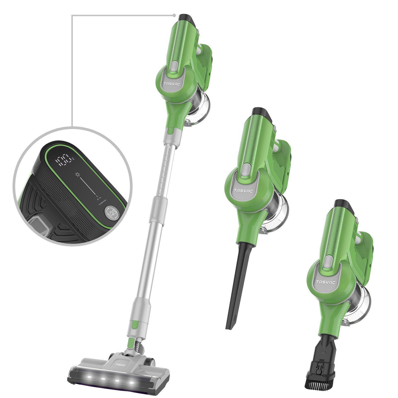MIBODE Hand-und Stielstaubsauger TASVAC S8 GREEN Cordless Stick Vacuum, LED Display, Soft Roller Brush