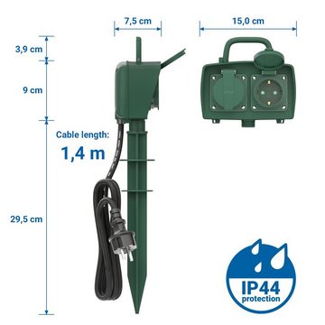 deleyCON deleyCON 2 Fach Outdoor Steckdose mit Erdspieß IP44 Garten Terrasse Steckdosenleiste