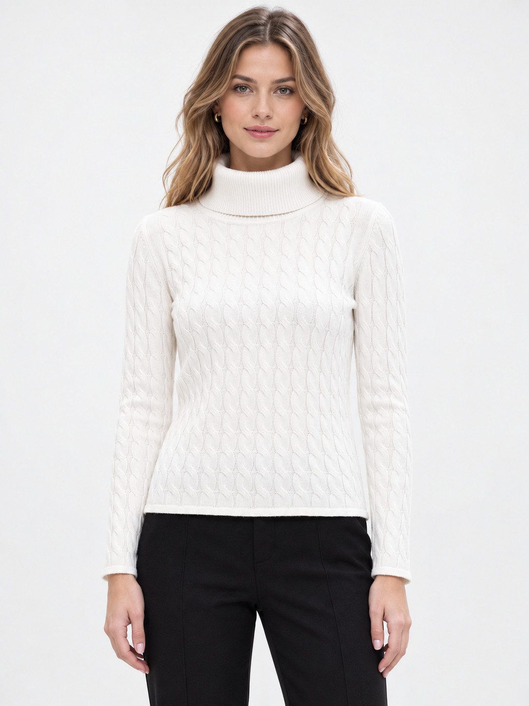 Passioni Rollkragenpullover in Zopfstrick-Optik