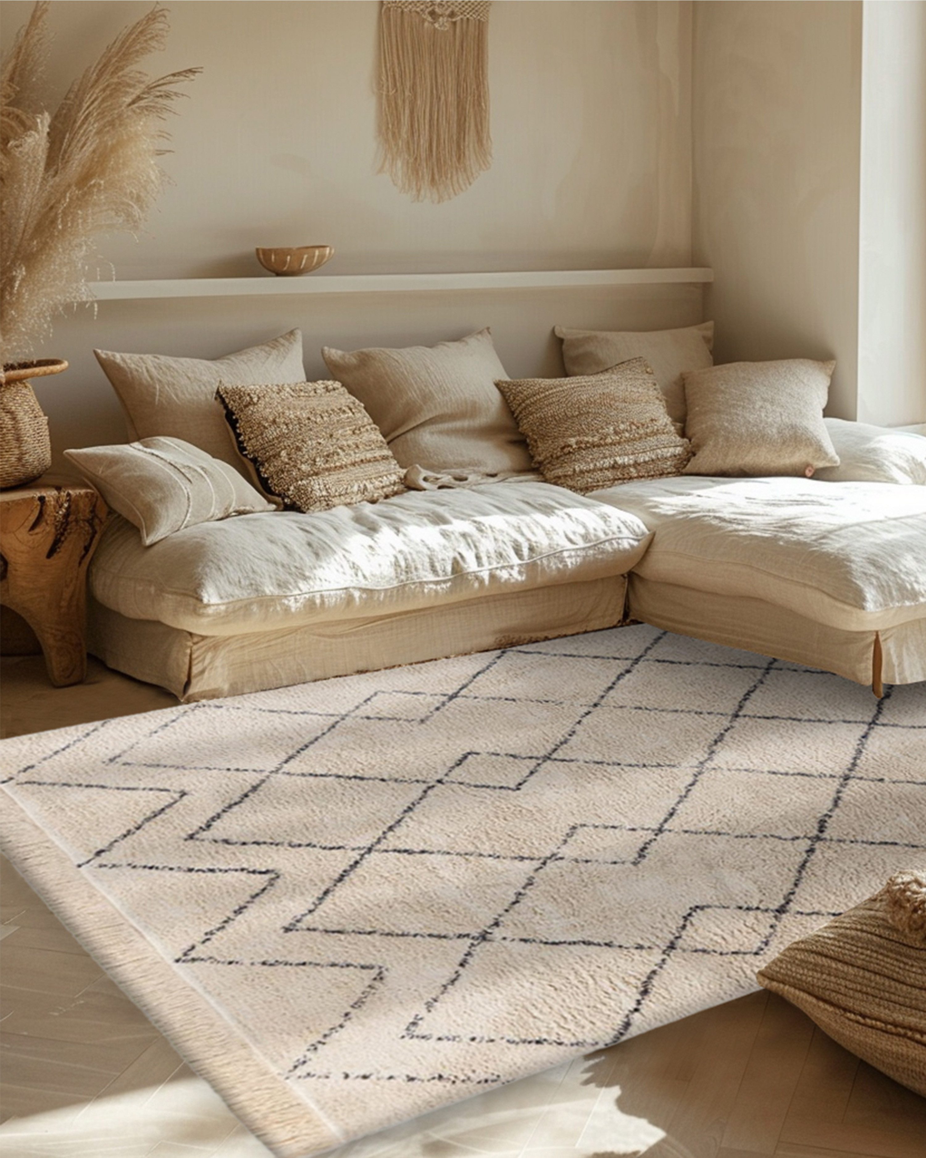 Qiyano Teppich Alena 200 Creme/Marine 80 x 150 cm, Rechteckig