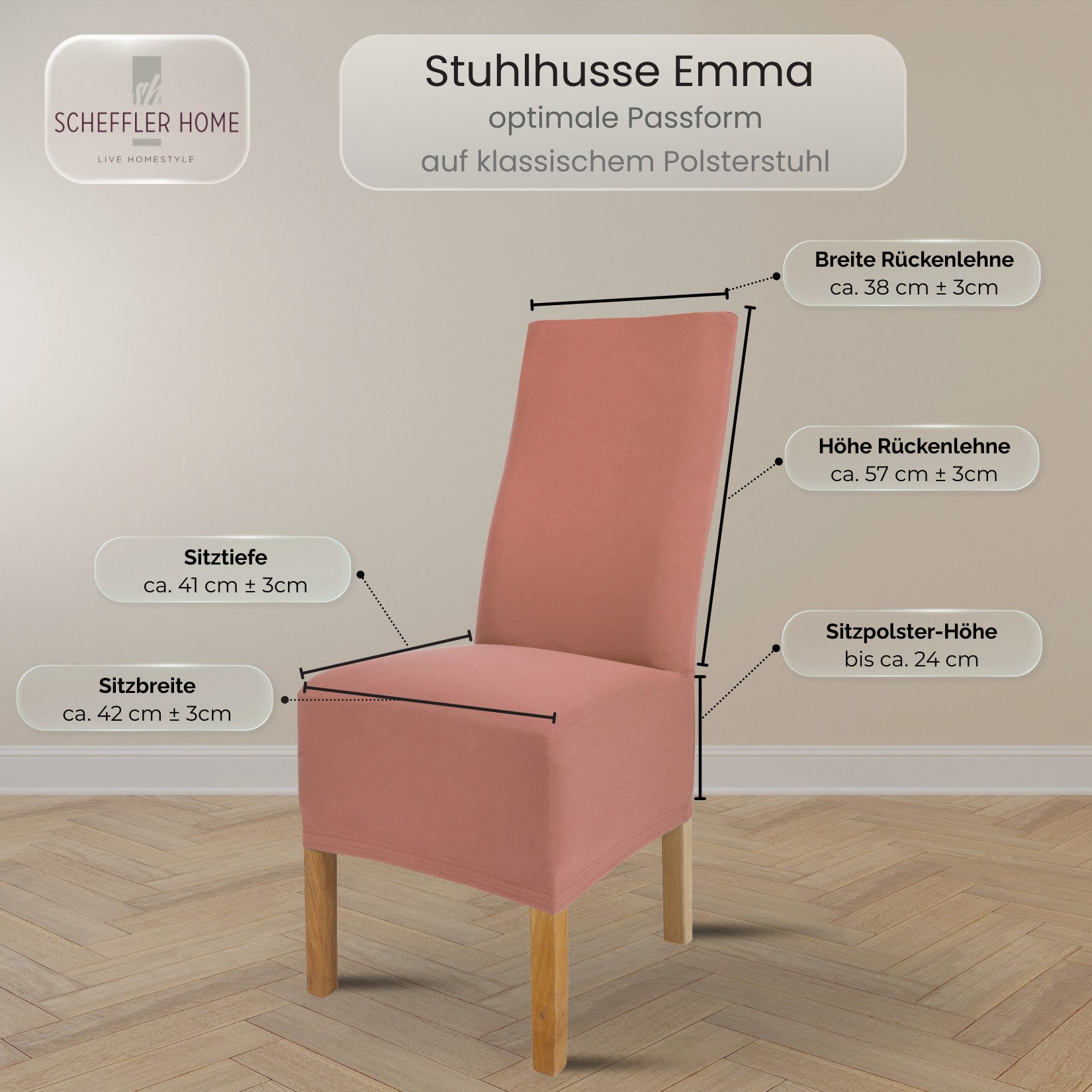 sh SCHEFFLER-HOME LIVE HOMESTYLE Stuhlhusse Moderner Stuhlbezug "Emma" aus elastischer Baumwolle Cottina, abnehmbarer & waschbarer Spannbezug für Stühle