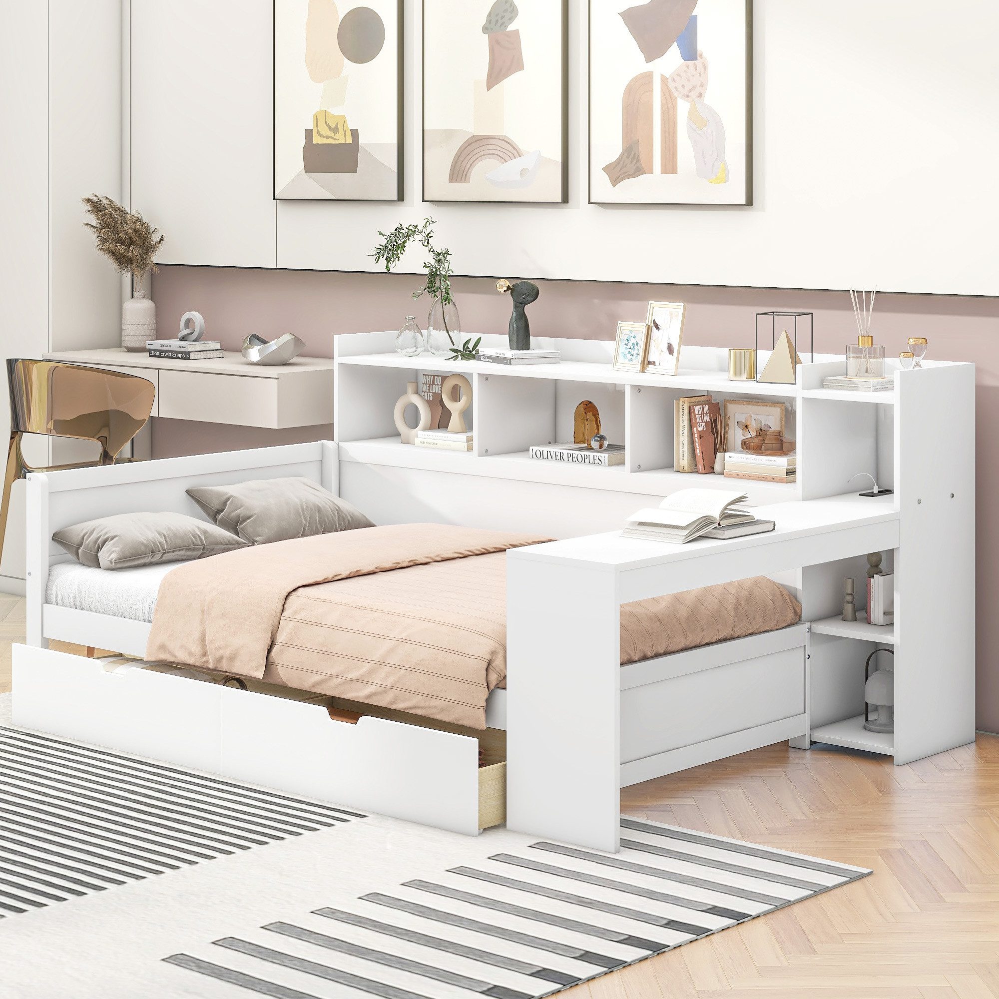 SOFTWEARY Jugendbett mit Schreibtisch und Bücherregal günstig online kaufen