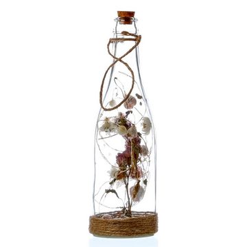 MARELIDA LED Dekolicht LED Deko Flasche mit Trockenblumen beleuchtet Leuchtflasche H: 24cm, LED Classic, warmweiß (2100K bis 3000K)