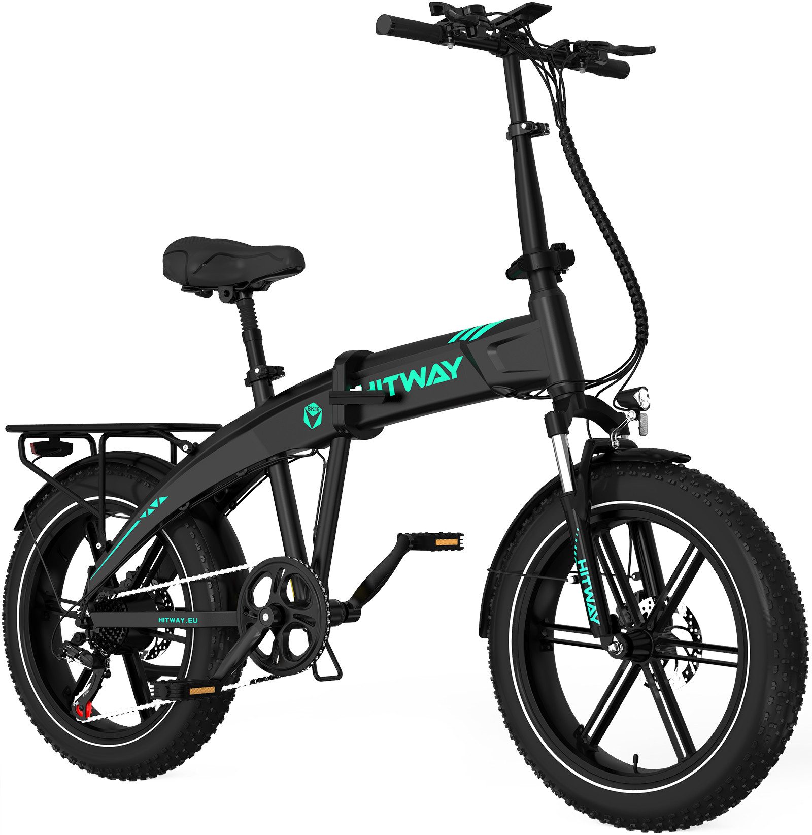 HITWAY E-Bike Faltrad Pedelec 20*4,0 zoll Faltrad mit 48V10,4Ah Akku bis zu 50-100km, 7 Gang, Kettenschaltung, Pedelec mit 2 Stoßdämpfer, E-Mountainbike für Erwachsene