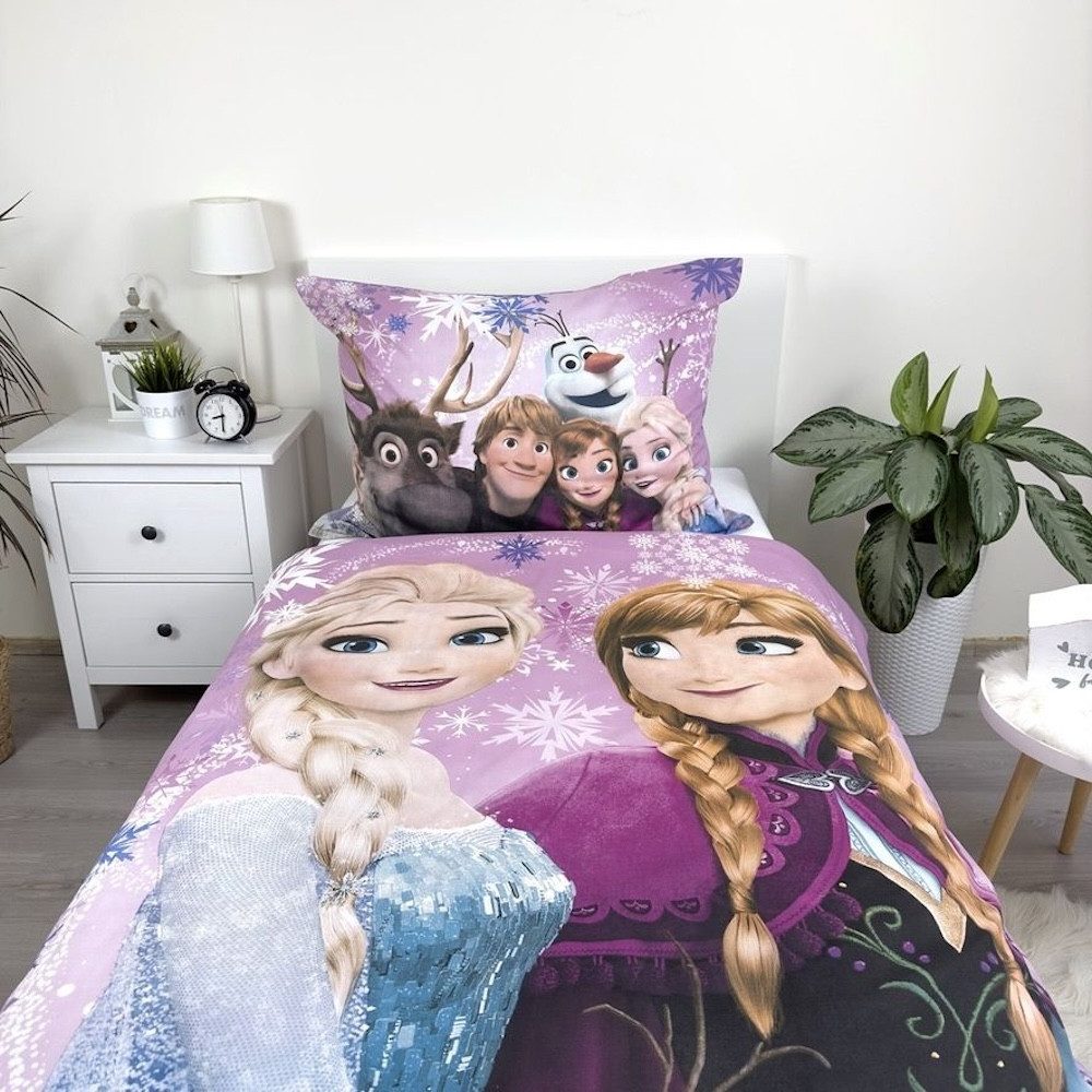 Disney Frozen Kinderbettwäsche Disney Frozen Purple Eiskönigin Anna Elsa 140x200 cm, 70x90 cm, Baumwolle, 2 teilig