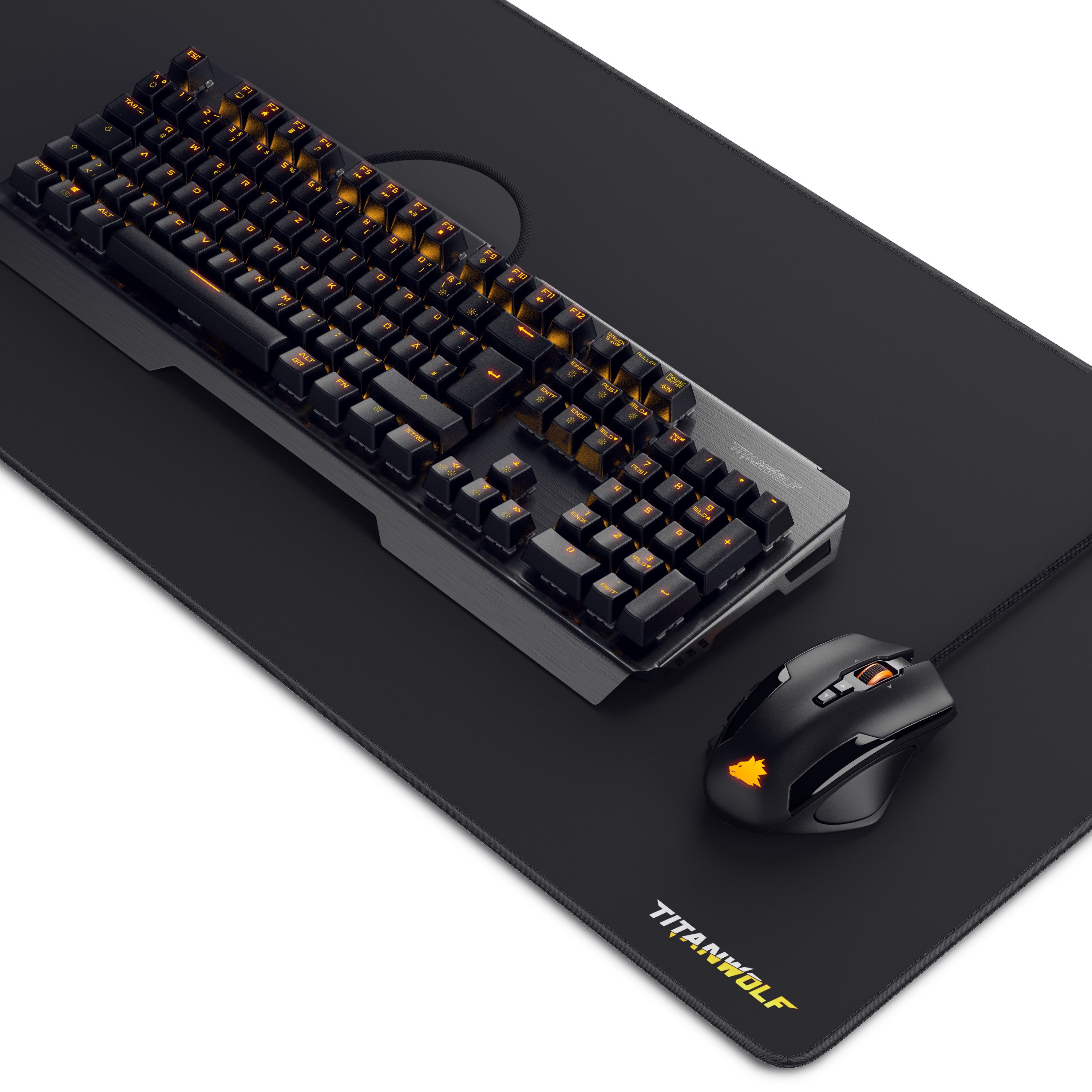 Titanwolf Mechanisches Keyboard, Mouse & XXL Mousepad Gaming Bundle Tastatur-, Maus- und Mauspad-Set, (Spar-Set, 3 St), 900x400 Mauspad, Keyboard mit Anti-Ghosting + LED, Maus mit 10800dpi