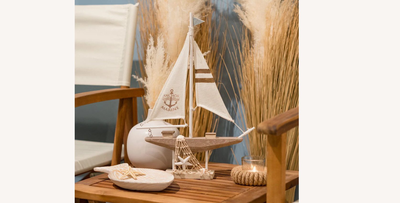 Wurm Dekofigur Segelboot Holzdeko Maritim, weiss 40cm