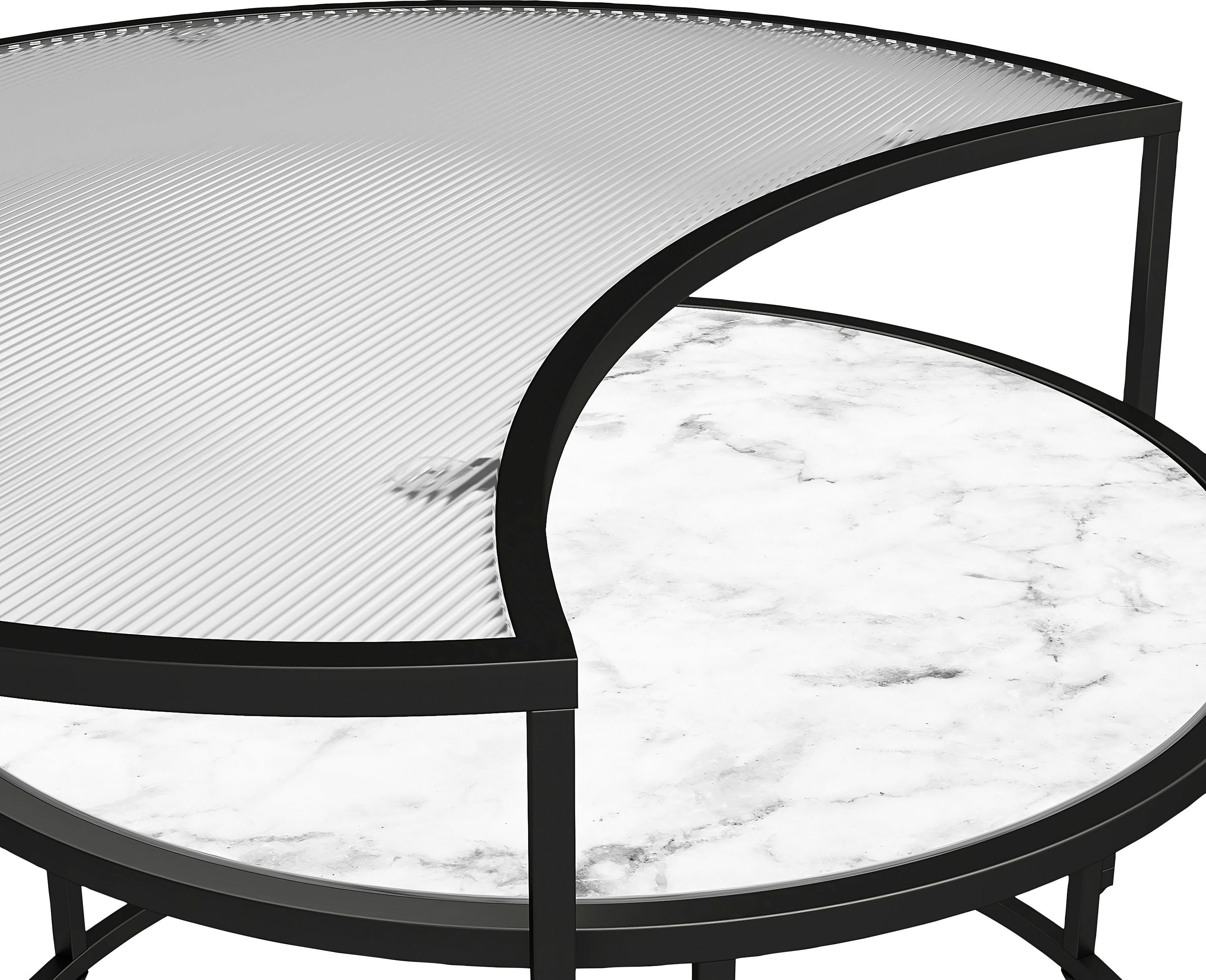Dorel Home Couchtisch cm aus mit 45 Höhe obere Tischplatte (2-St), Glas, geriffeltem Moon