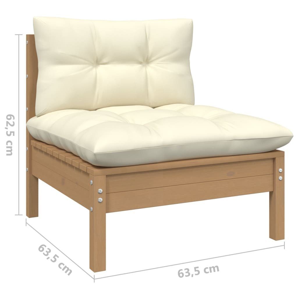 vidaXL Loungesofa 4-Sitzer-Gartensofa mit Creme Honigbraun Teile Massivholz 1 Kiefer, Kissen