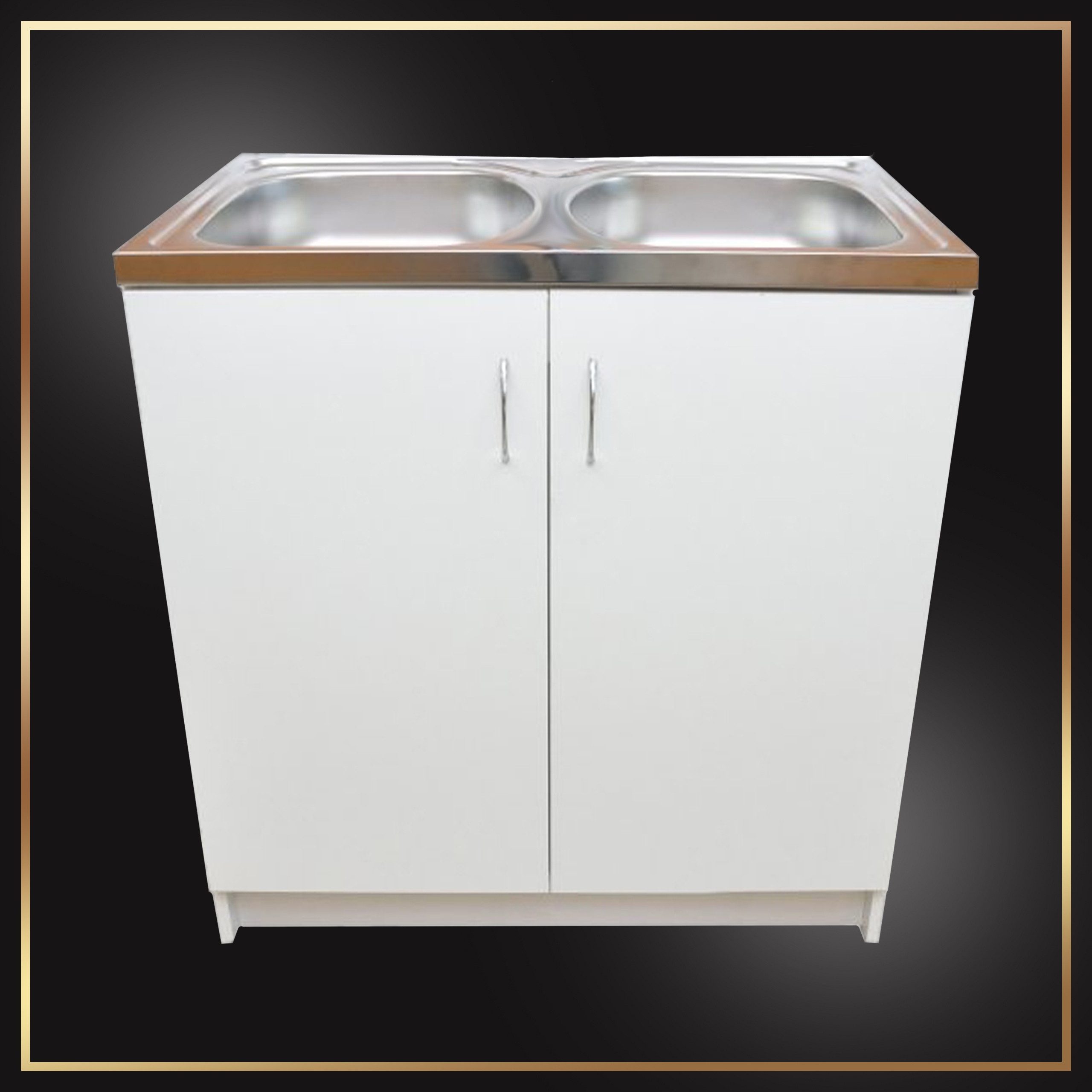 STAMAR Spülenschrank Küchenschrank 80cm Weiß Komplett Set Spüle 2 Kammer Dreharmatur Chrom Standschrank Edelstahl Spülbecken Schwenkbare Armatur Siphon Set XXL