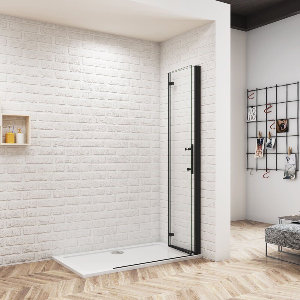duschspa Duschwand 185cm Nano Glas Nischentür Dusche schwarz Falttüren Duschabtrennung, Einscheibensicherheitsglas, Sicherheitsglas, (Set), Nano Glas – Bild 4 von 5