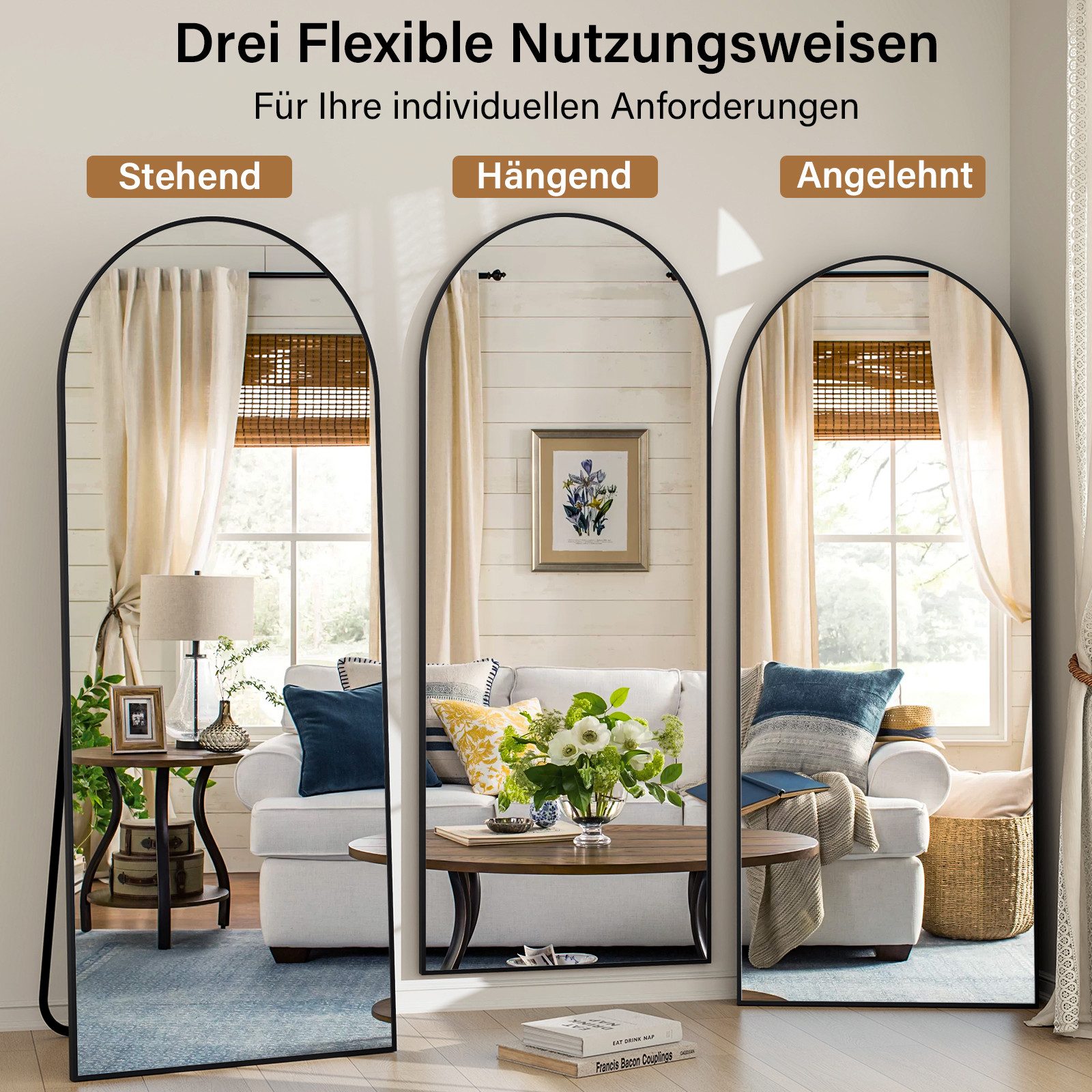 Koonmi Ganzkörperspiegel Großer Standspiegel mit Metallrahmen und verstärktem Glas