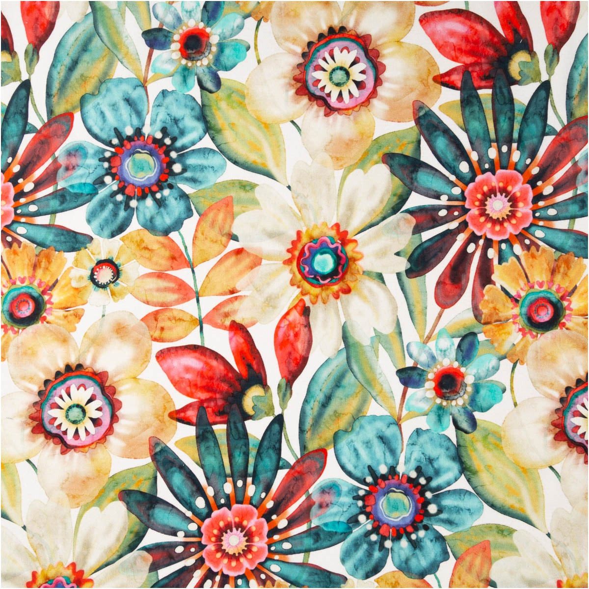 SCHÖNER LEBEN. Stoff Baumwollstoff Meterware Cretonne Melissandre Blumen weiß bunt 1,60m, allergikergeeignet