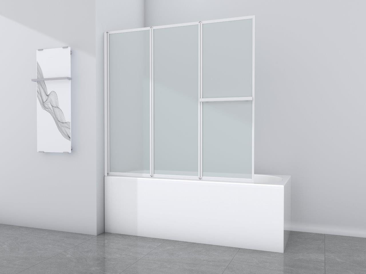 Marwell Badewannenfaltwand White Light, Einscheibensicherheitsglas, weißes Aluminiumprofil, 3-flügelig