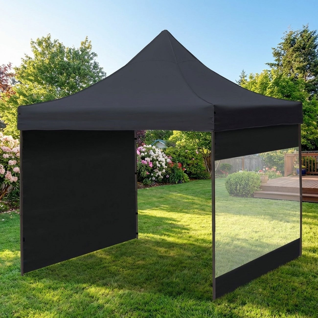 Westerholt Faltpavillon Faltpavillon 3x3m Ultra-Kompakt Schwarz Partyzelt inkl. 2 Seitenteile, Pop-Up Gartenzelt flexibler Sichtschutz-Set 1,86m Durchgang
