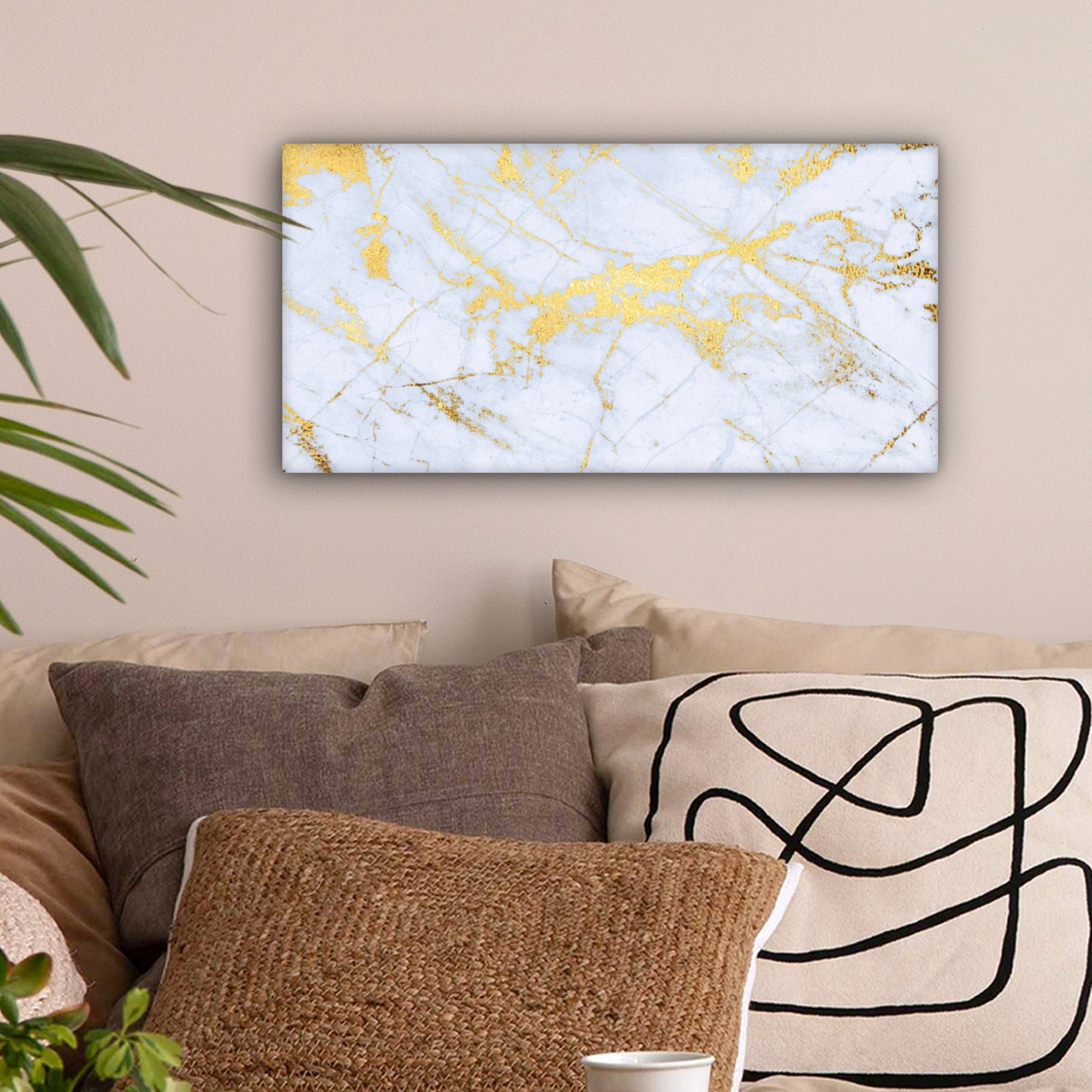 OneMillionCanvasses® Leinwandbild Panorama Marmor - Gold - Weiß - Luxe - Marmoroptik - Glitzer, Fotodruck (1 St), Wandbild, Deko Schlafzimmer Wohnzimmer Flur 40x20 cm