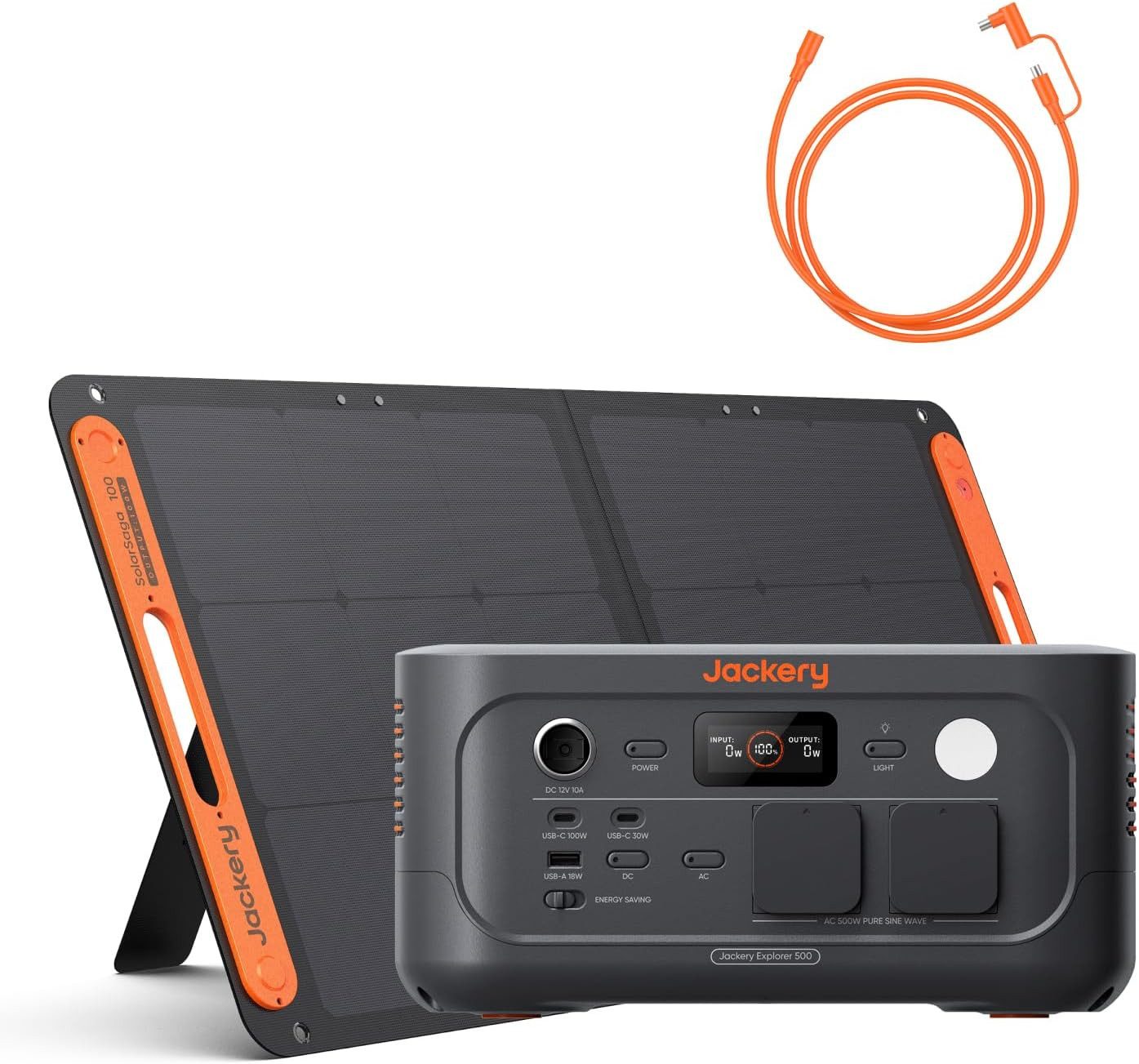 Jackery Stromerzeuger 500 v2 mit 100W Solarpanel, Solargenerator 512Wh tragbare Powerstation, 1 in kW, mit 5M Verlängerungskabel für Camping, Wohnmobil & Notfälle