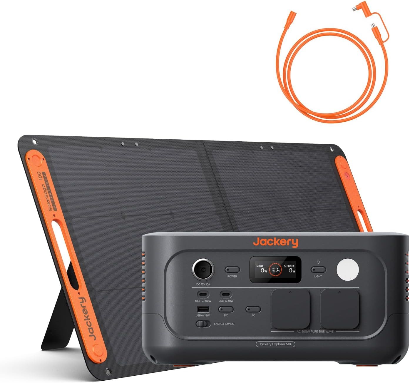 Jackery Stromerzeuger 500 v2 mit 100W Solarpanel, Solargenerator 512Wh tragbare Powerstation, 1 in kW, mit 5M Verlängerungskabel für Camping, Wohnmobil & Notfälle
